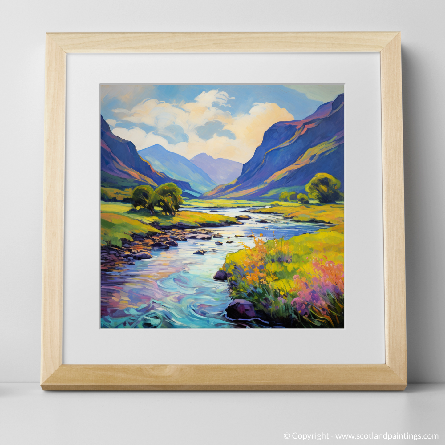 Art Print of River in Glencoe during summer with a natural frame