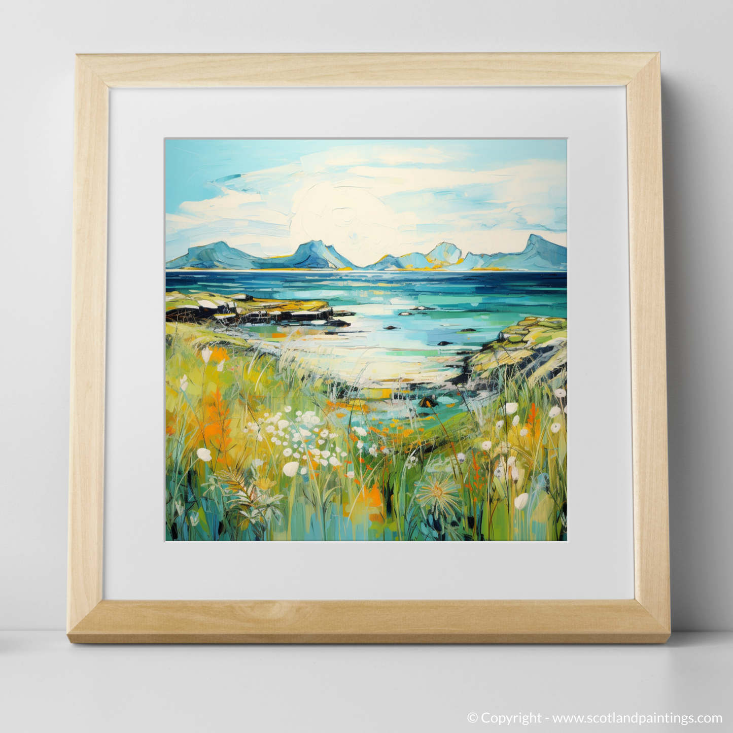 Art Print of Isle of Eigg, Inner Hebrides in summer with a natural frame