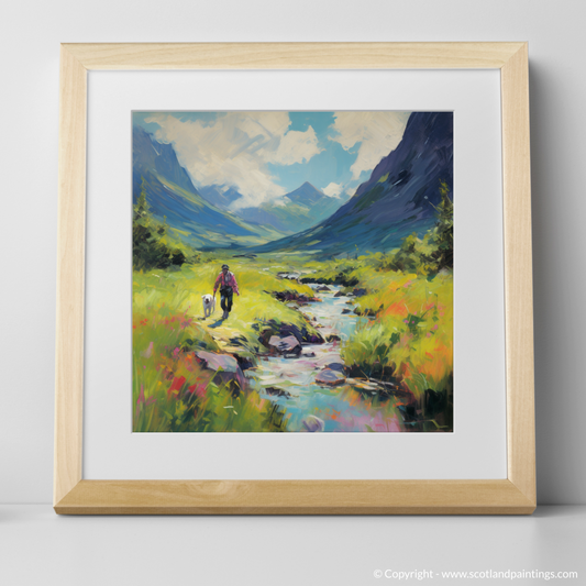 Painting and Art Print of Dog walker in Glencoe during summer. Summer Stroll in Glencoe with Fauvist Flair.