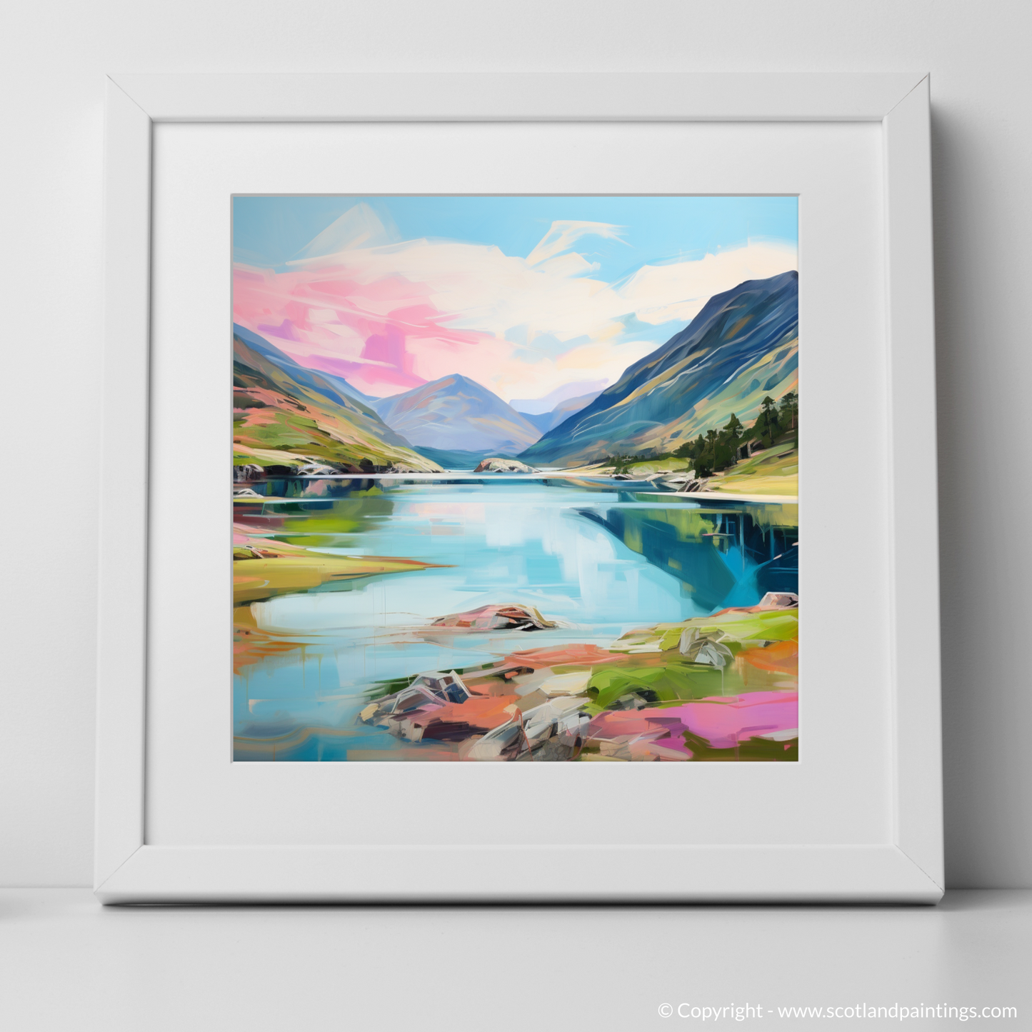 Art Print of Loch Shiel, Highlands in summer with a white frame