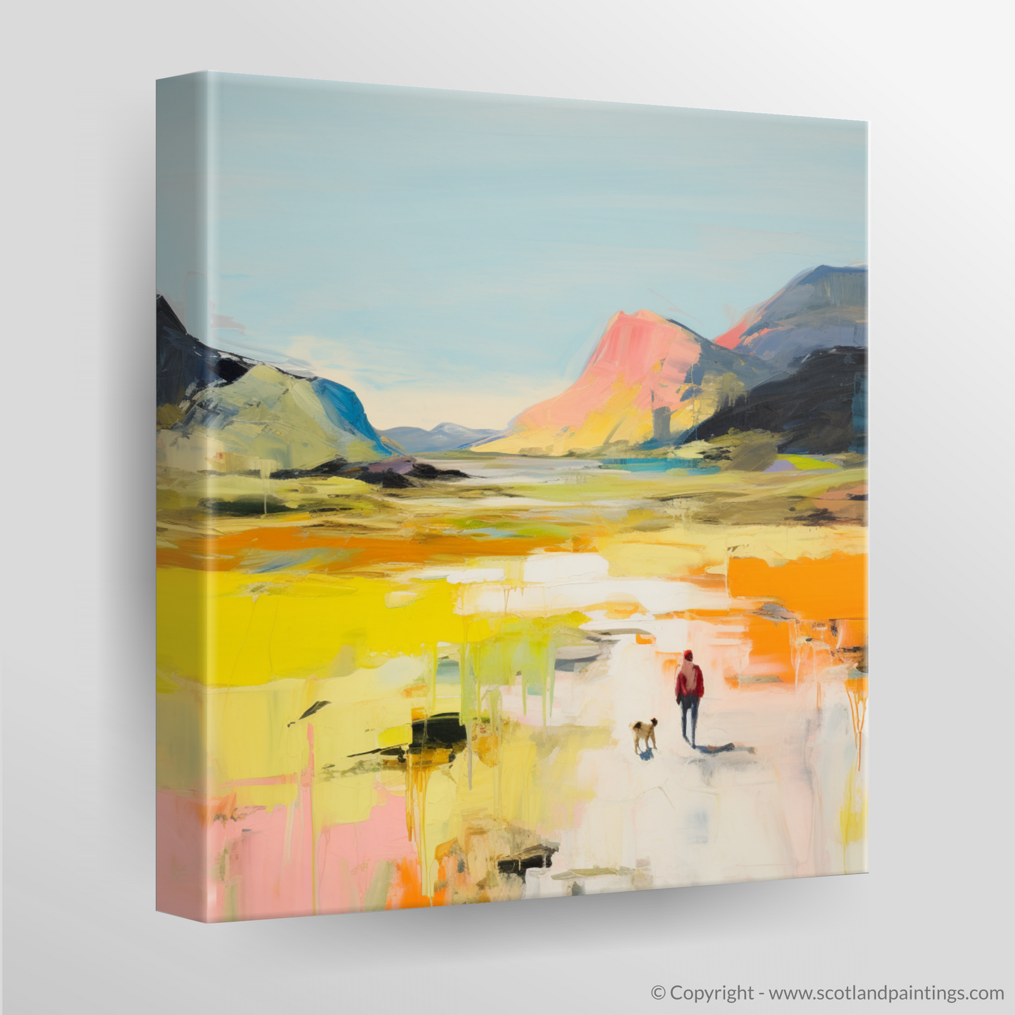 Canvas Print of Dog walker in Glencoe during summer