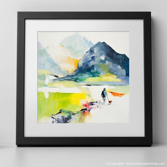 Art Print of Dog walker in Glencoe during summer with a black frame