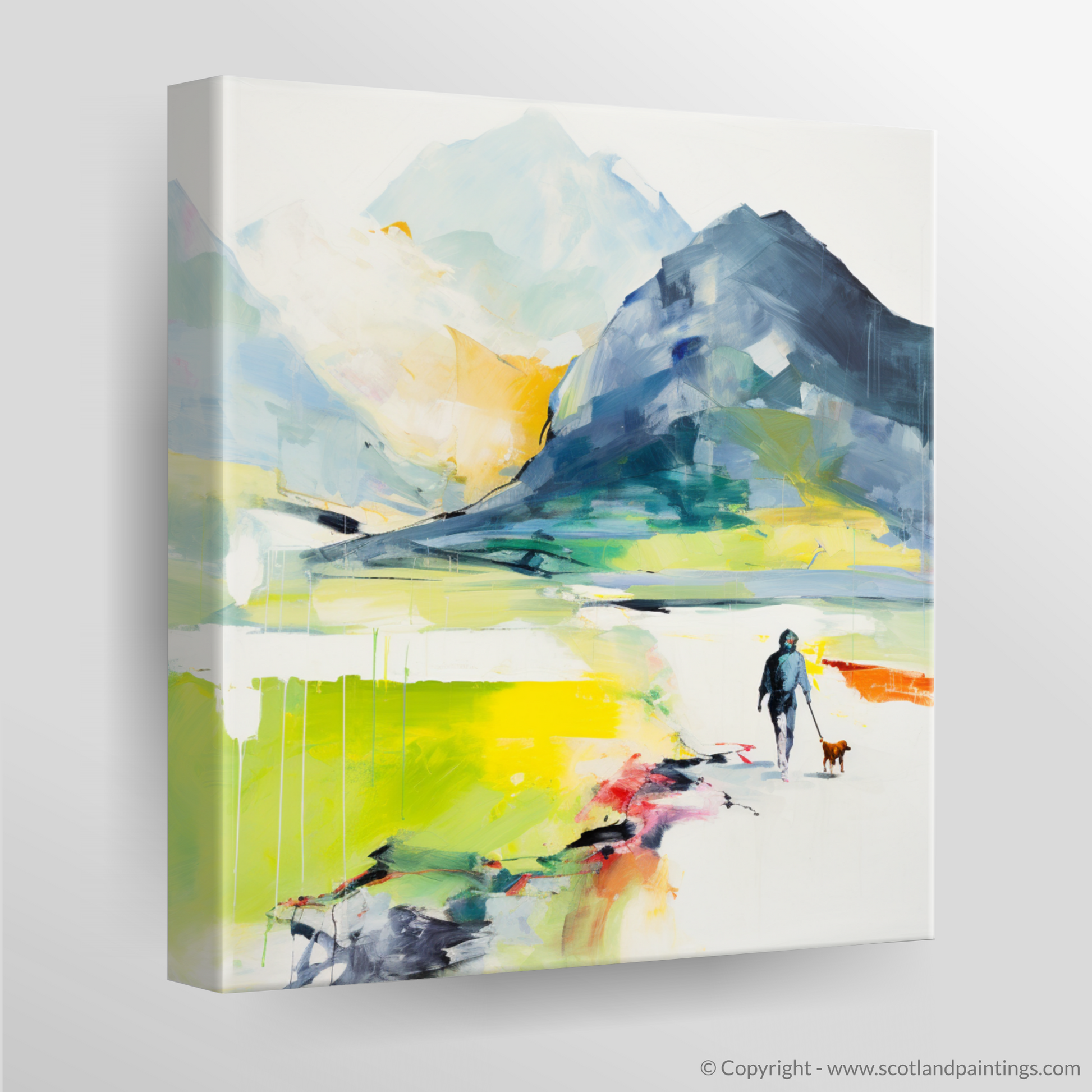 Canvas Print of Dog walker in Glencoe during summer