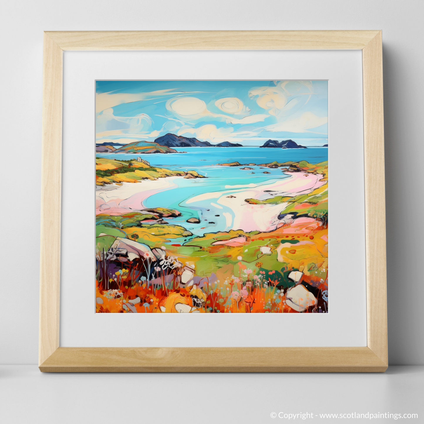 Art Print of Kiloran Bay, Isle of Colonsay in summer with a natural frame