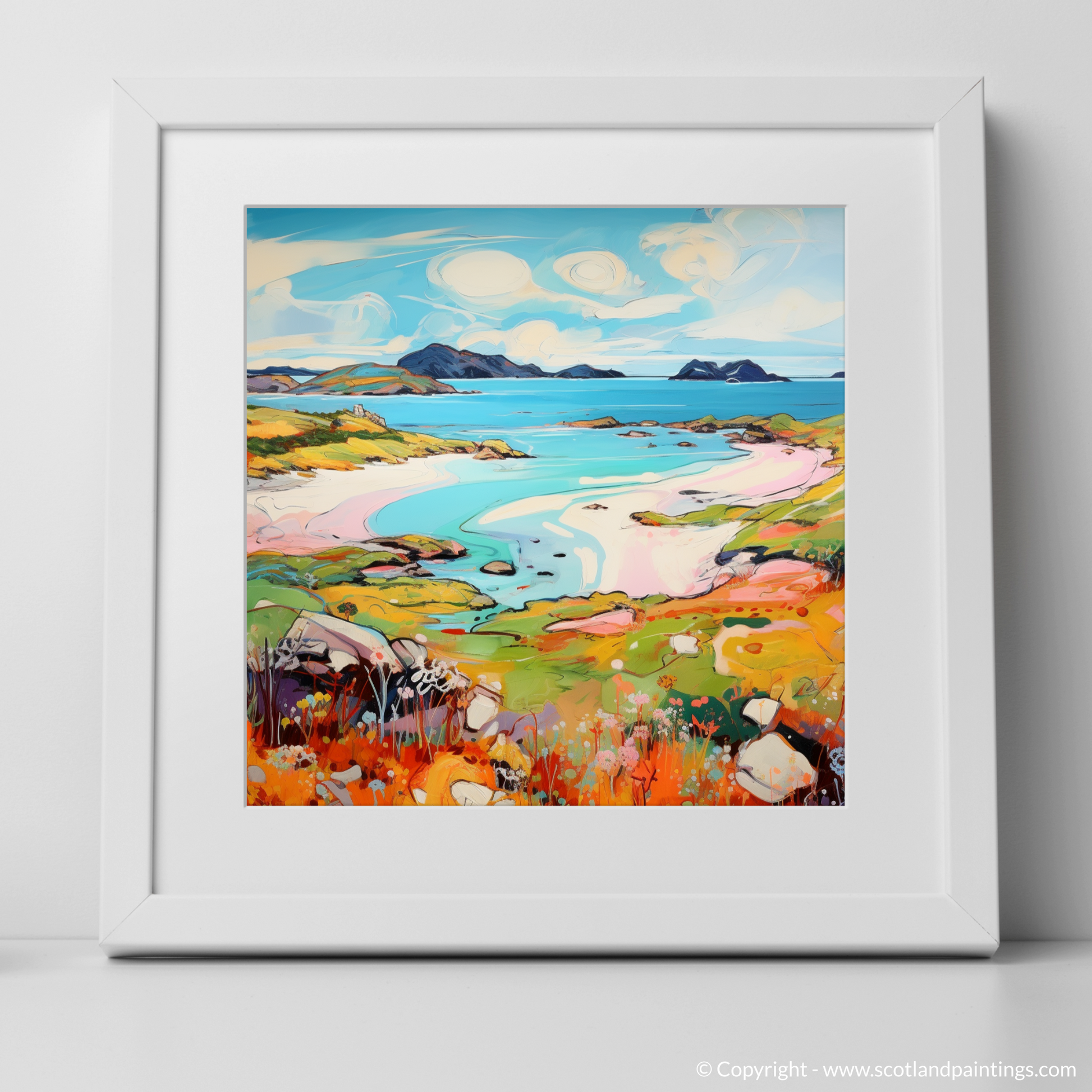 Art Print of Kiloran Bay, Isle of Colonsay in summer with a white frame