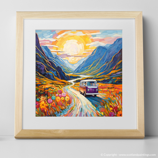 Art Print of Campervan in Glencoe during summer with a natural frame