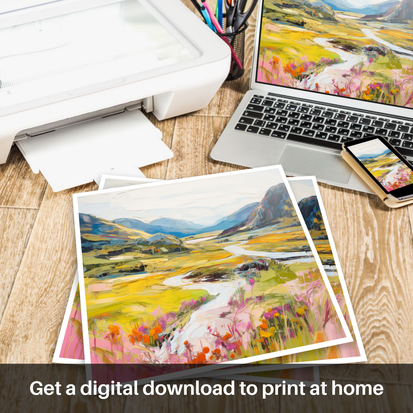 Downloadable and printable picture of Glen Roy, Highlands in summer