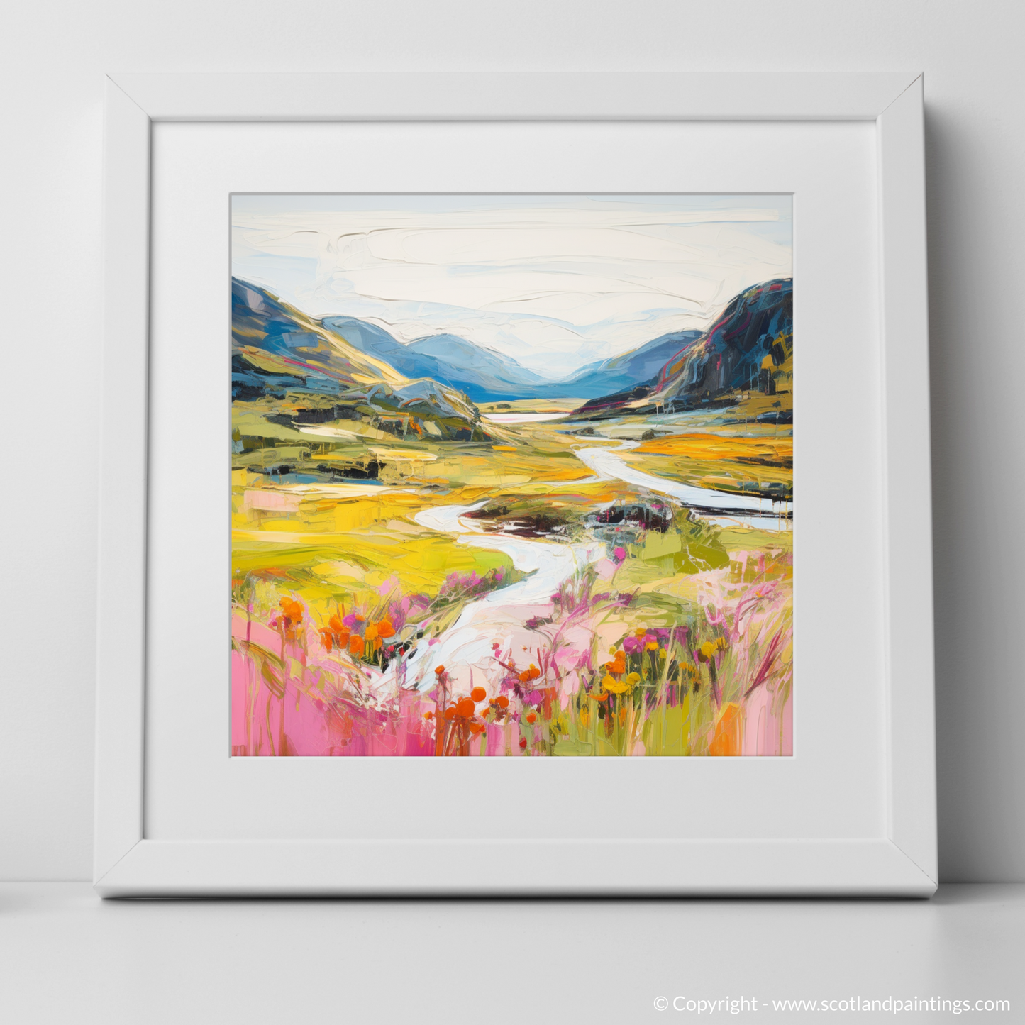 Art Print of Glen Roy, Highlands in summer with a white frame