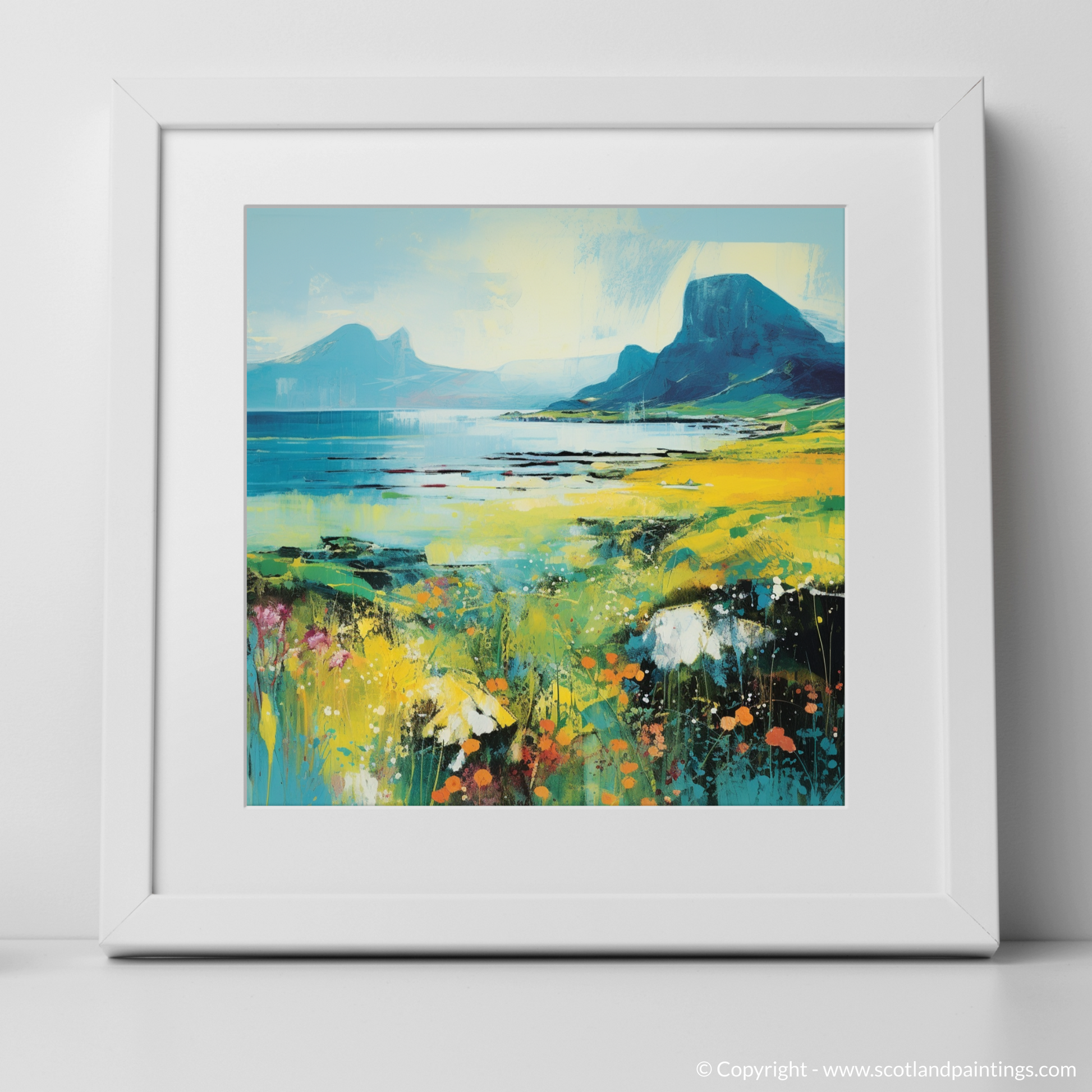 Art Print of Isle of Eigg, Inner Hebrides in summer with a white frame