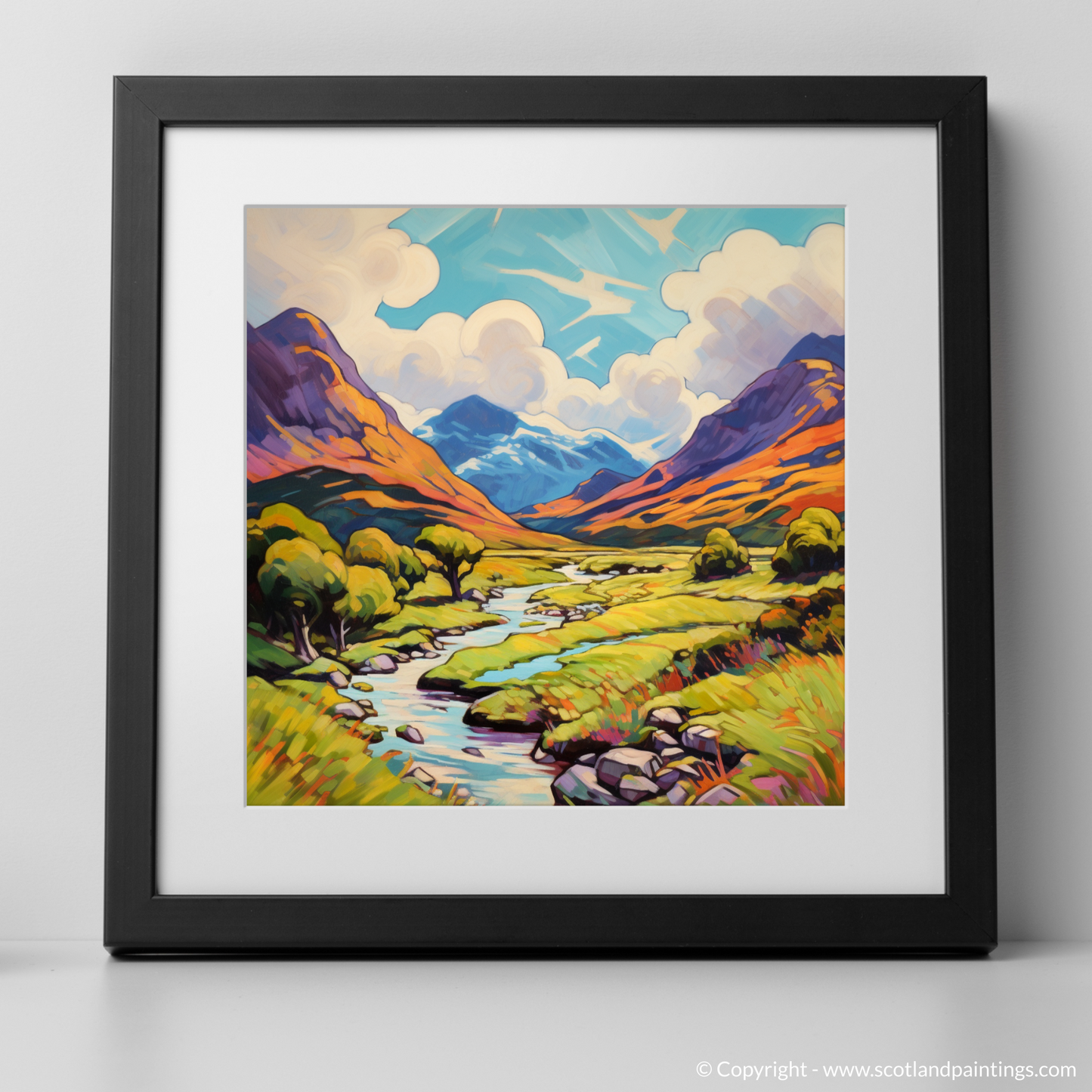 Art Print of Glen Garry, Highlands in summer with a black frame