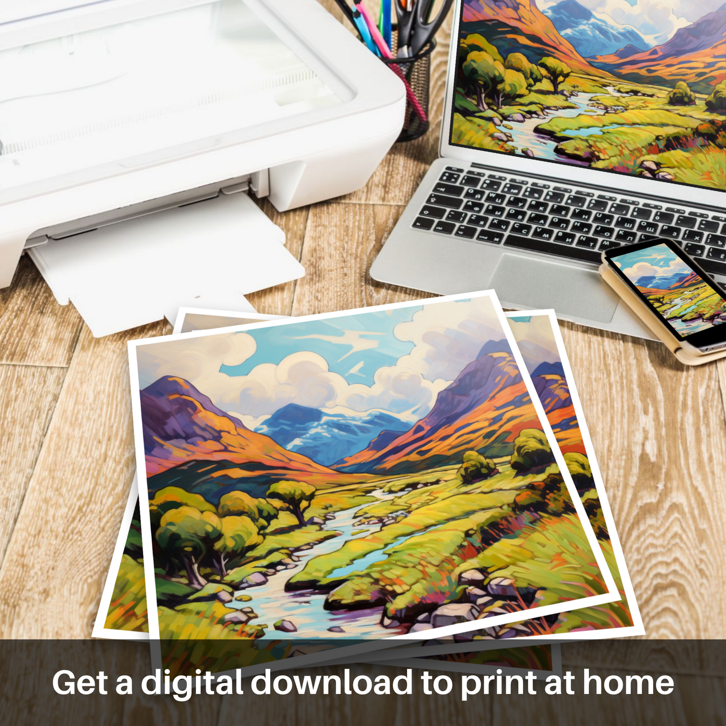 Downloadable and printable picture of Glen Garry, Highlands in summer