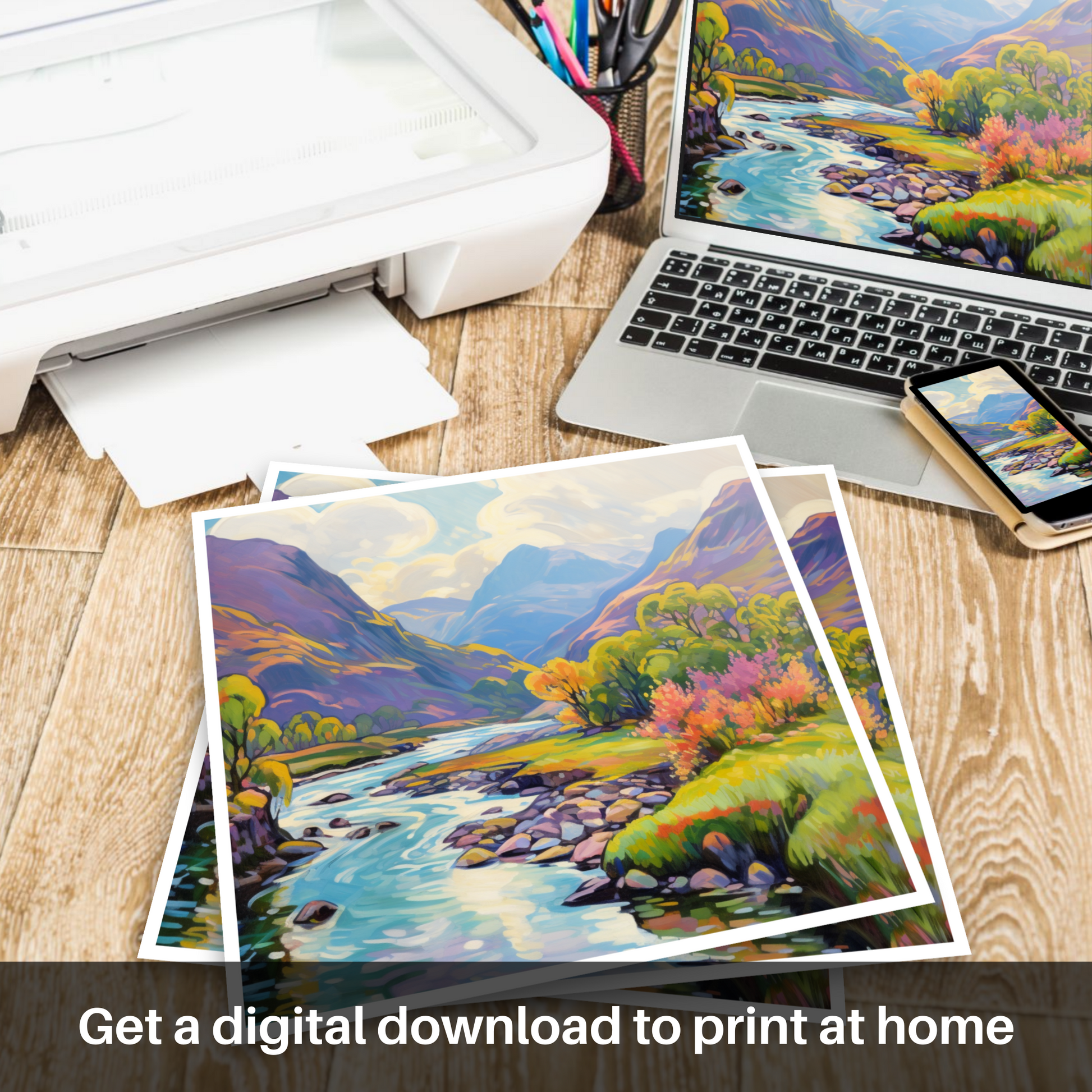 Downloadable and printable picture of River in Glencoe during summer