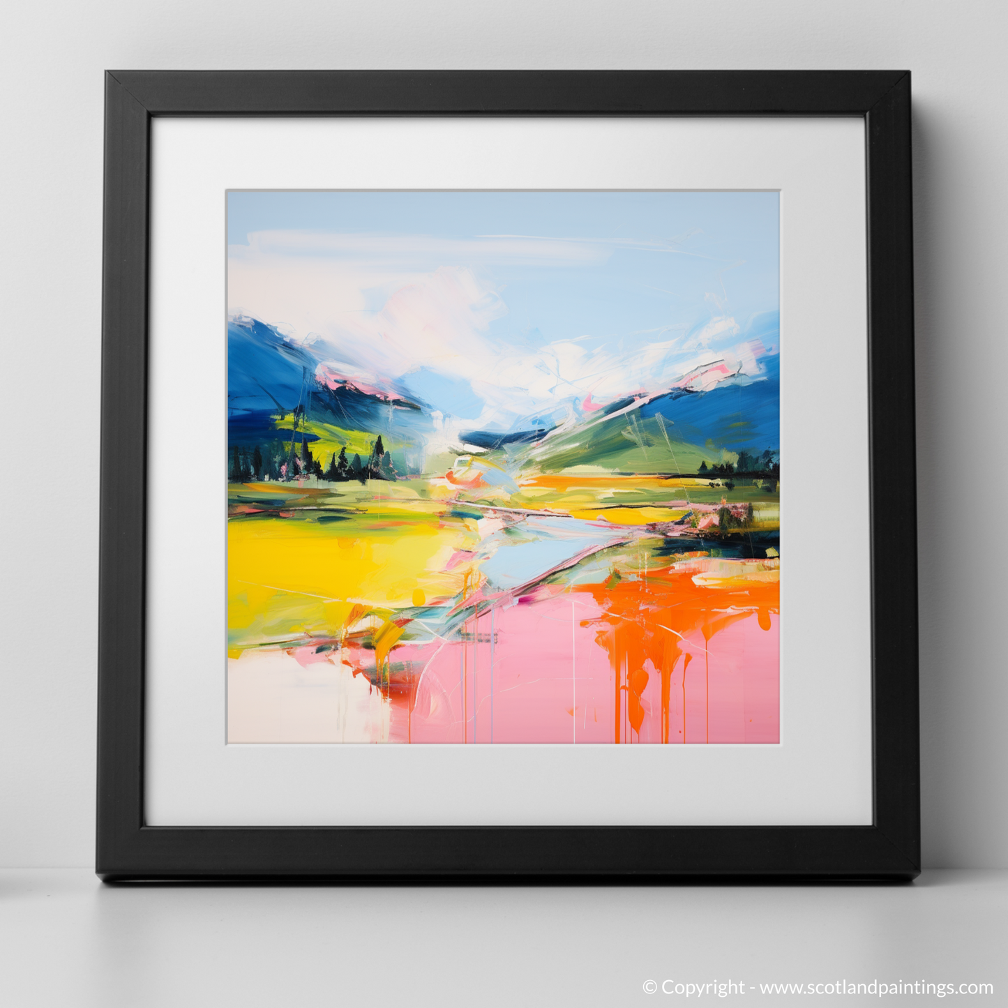 Art Print of Glen Esk, Angus in summer with a black frame