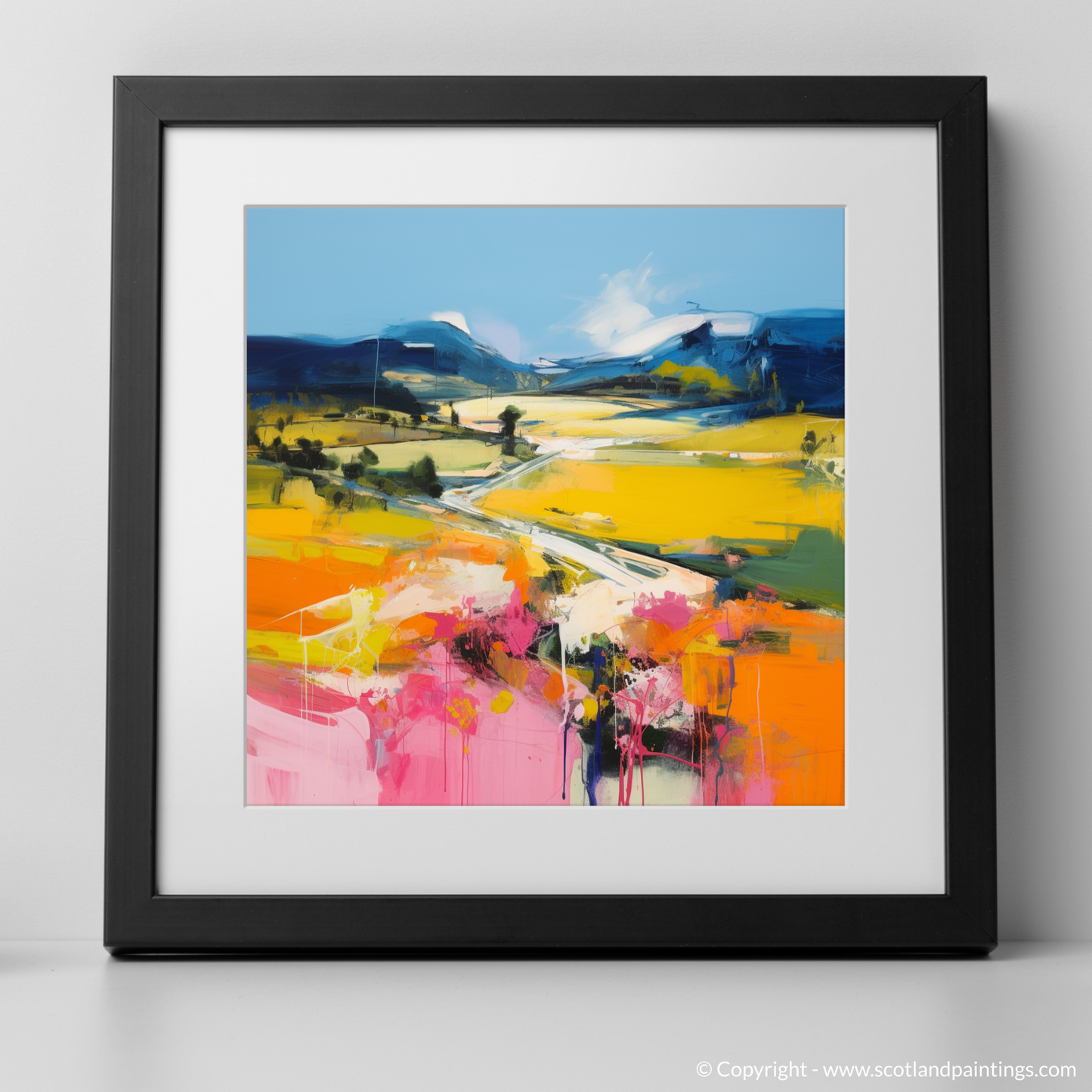 Art Print of Glen Esk, Angus in summer with a black frame