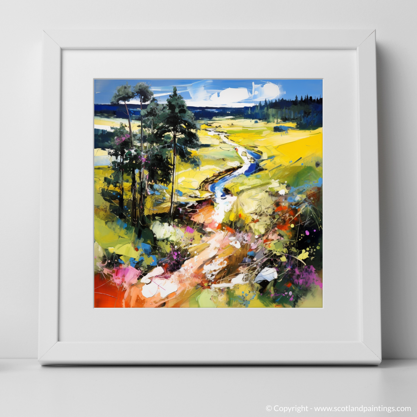 Art Print of Glen Tanar, Aberdeenshire in summer with a white frame