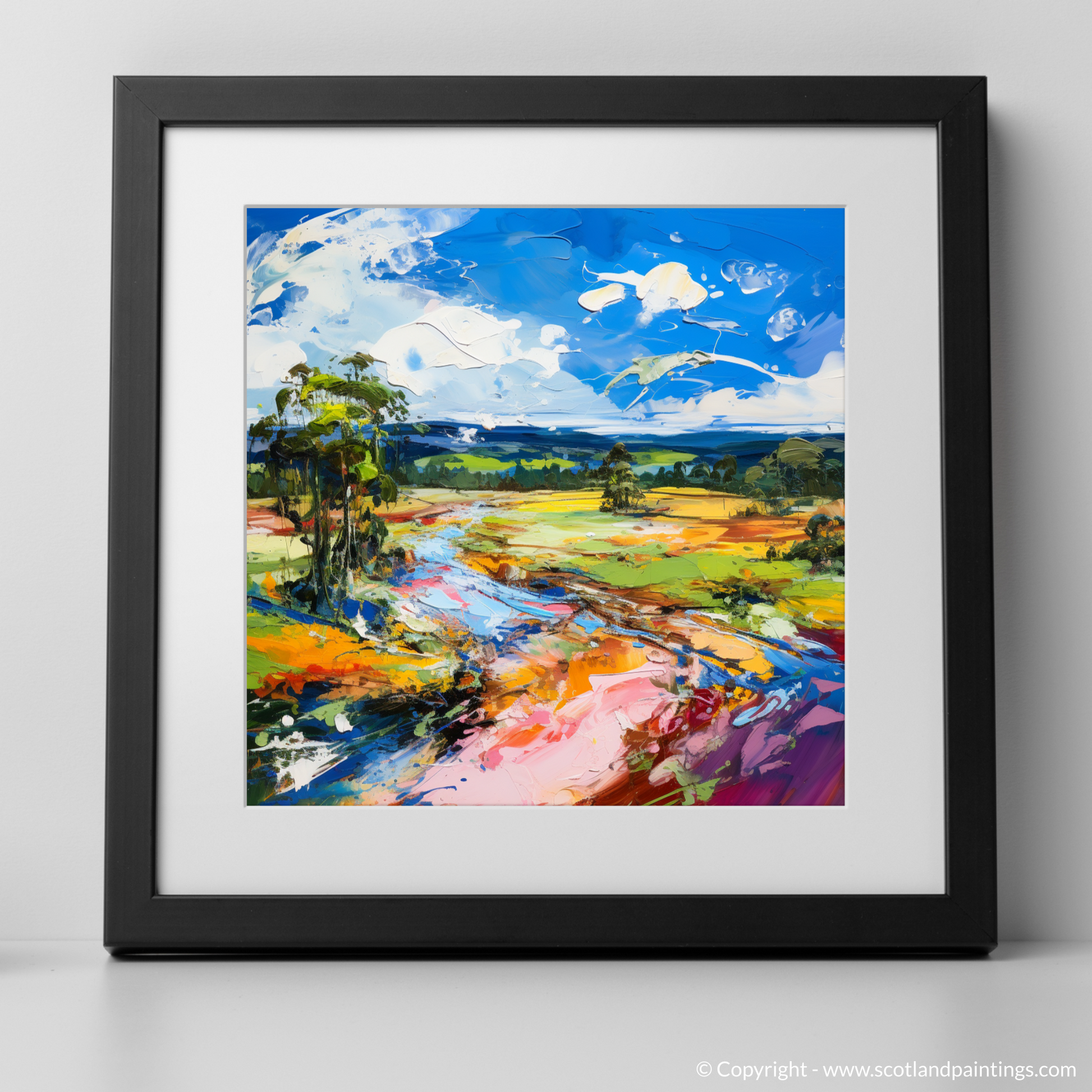 Art Print of Glen Tanar, Aberdeenshire in summer with a black frame