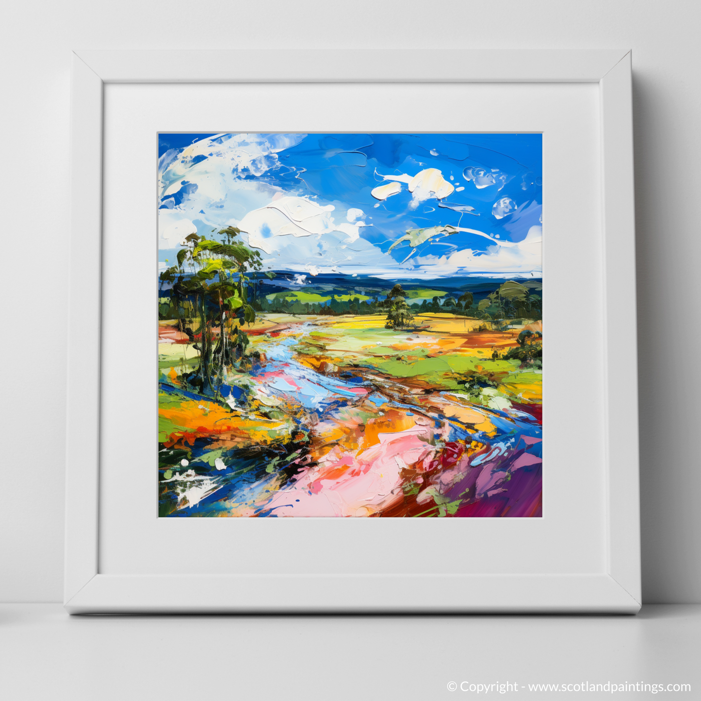 Art Print of Glen Tanar, Aberdeenshire in summer with a white frame