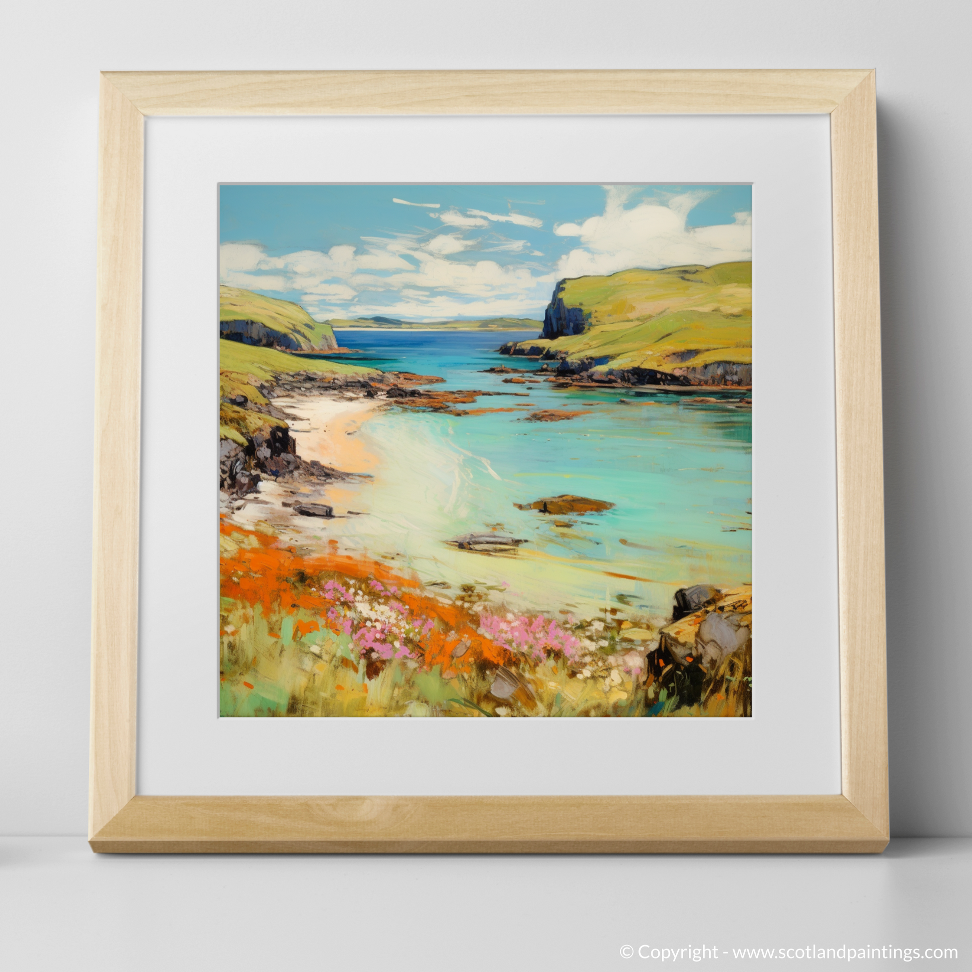 Art Print of Calgary Bay, Isle of Mull in summer with a natural frame