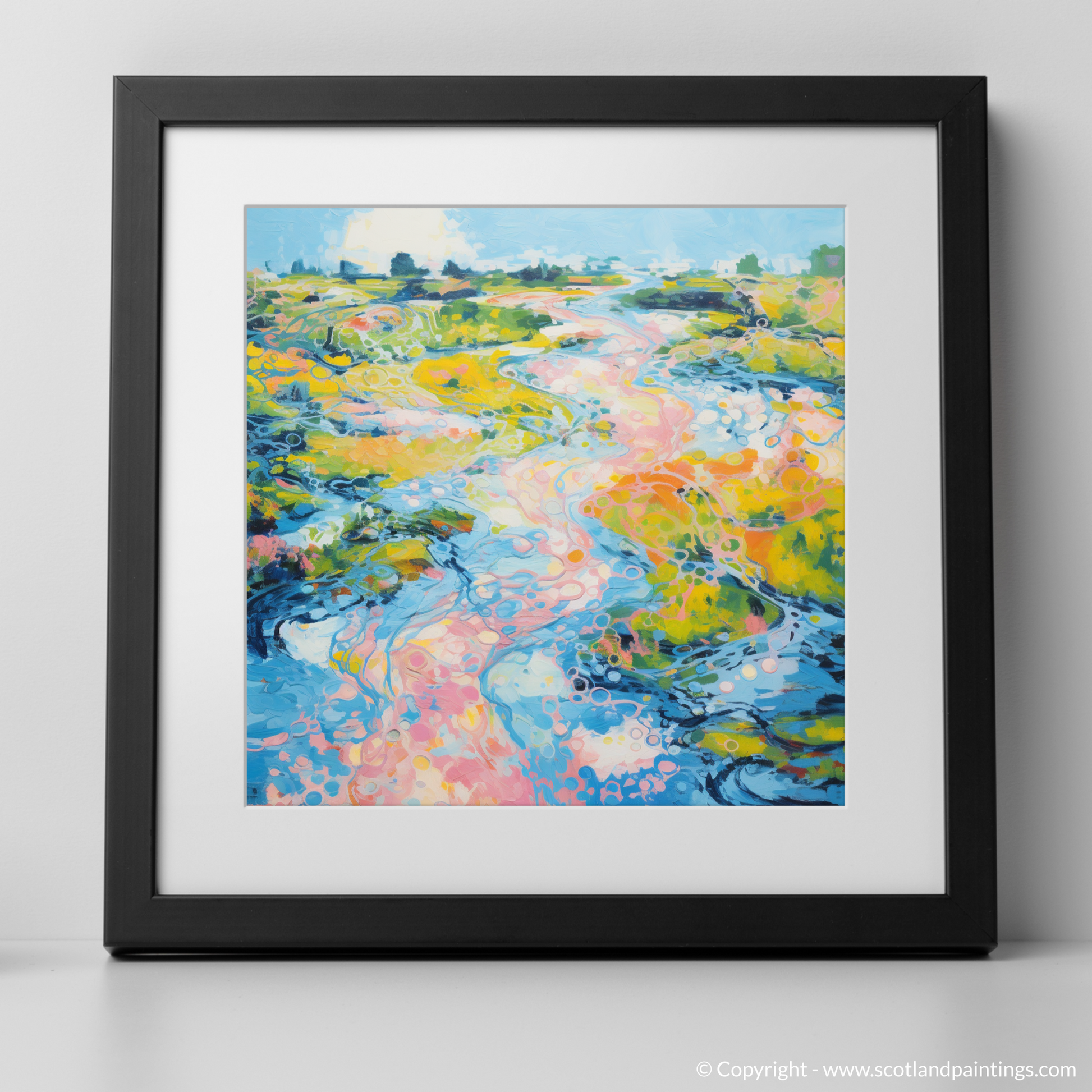 Art Print of River Dee, Aberdeenshire in summer with a black frame