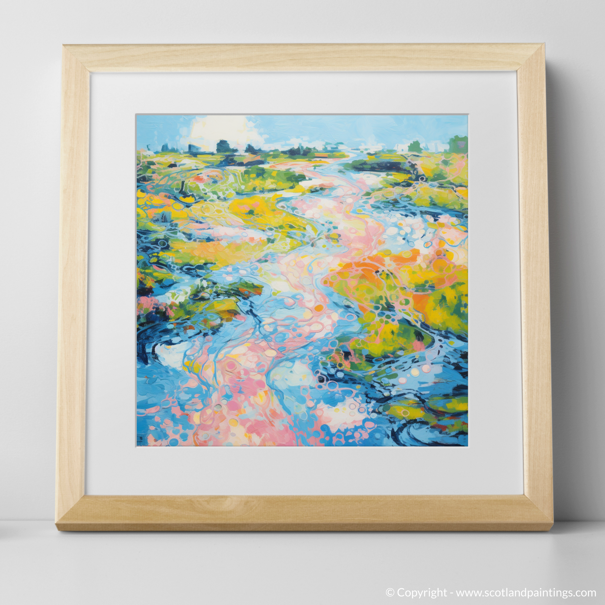Art Print of River Dee, Aberdeenshire in summer with a natural frame