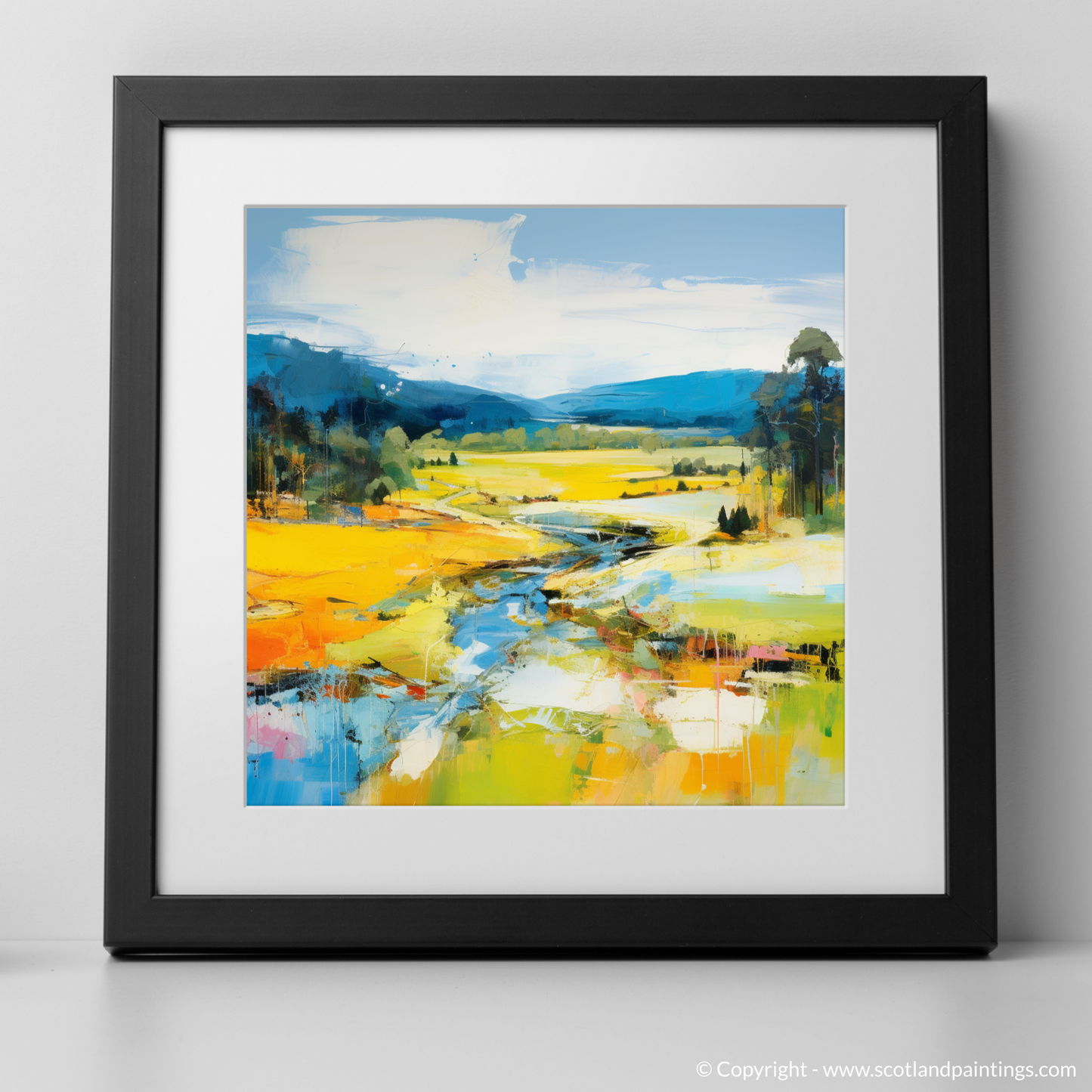 Art Print of Glen Tanar, Aberdeenshire in summer with a black frame