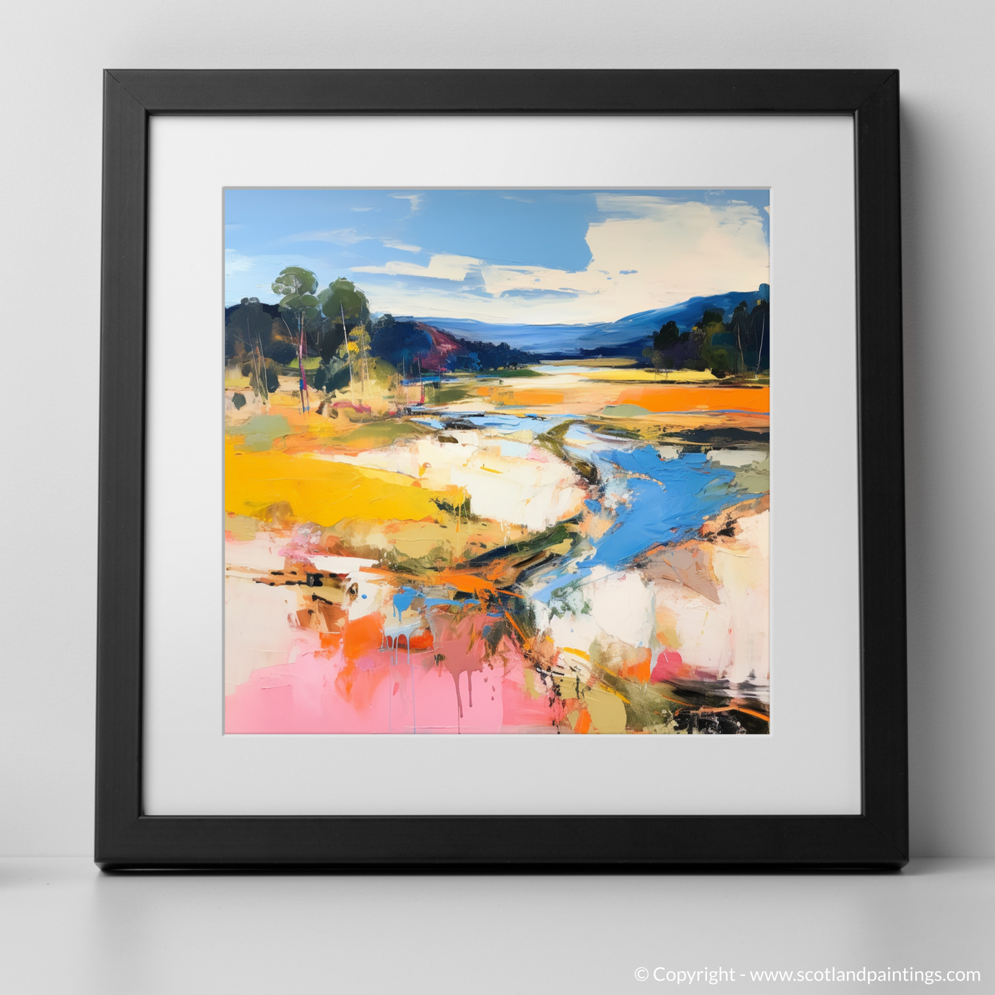 Art Print of Glen Tanar, Aberdeenshire in summer with a black frame