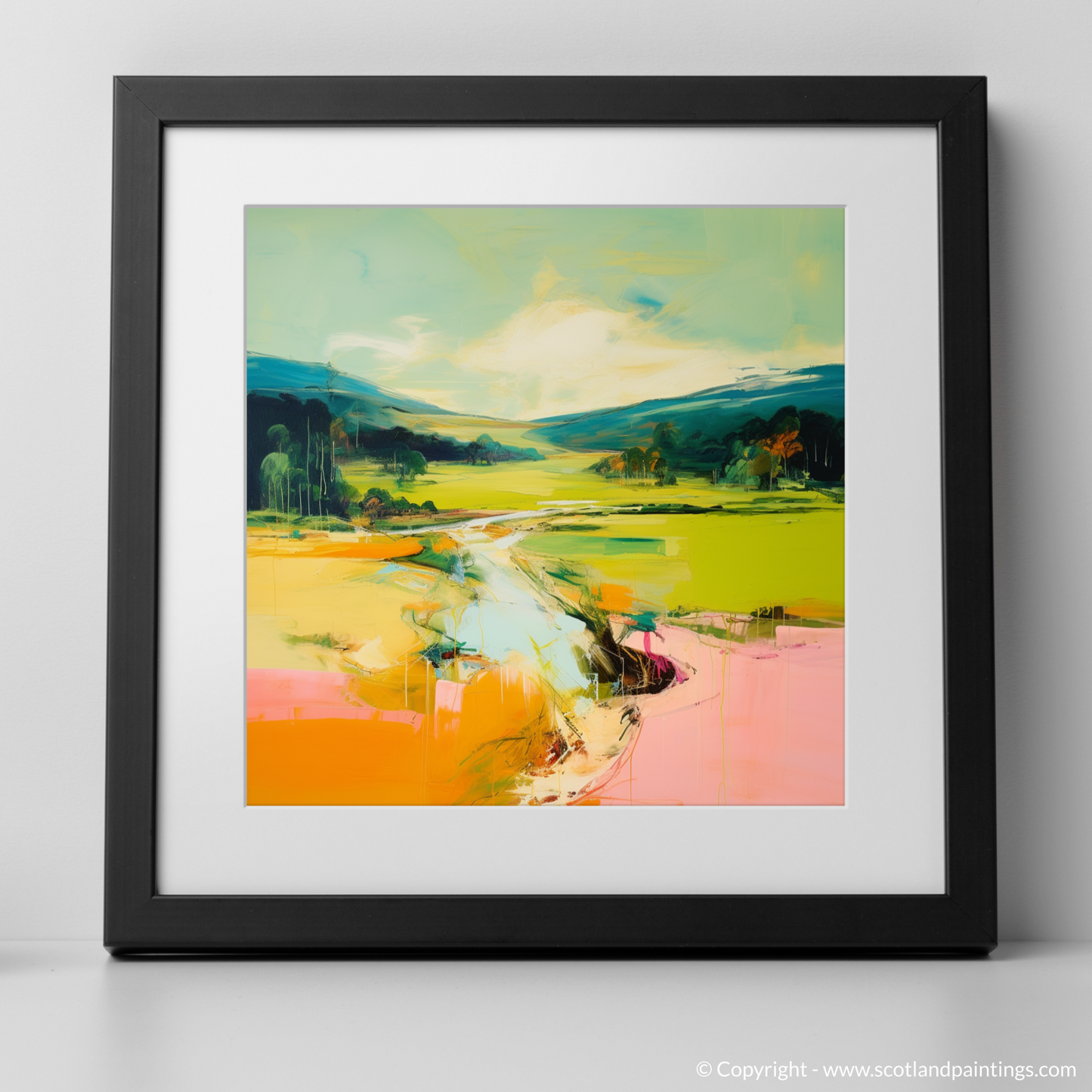 Art Print of Glen Tanar, Aberdeenshire in summer with a black frame