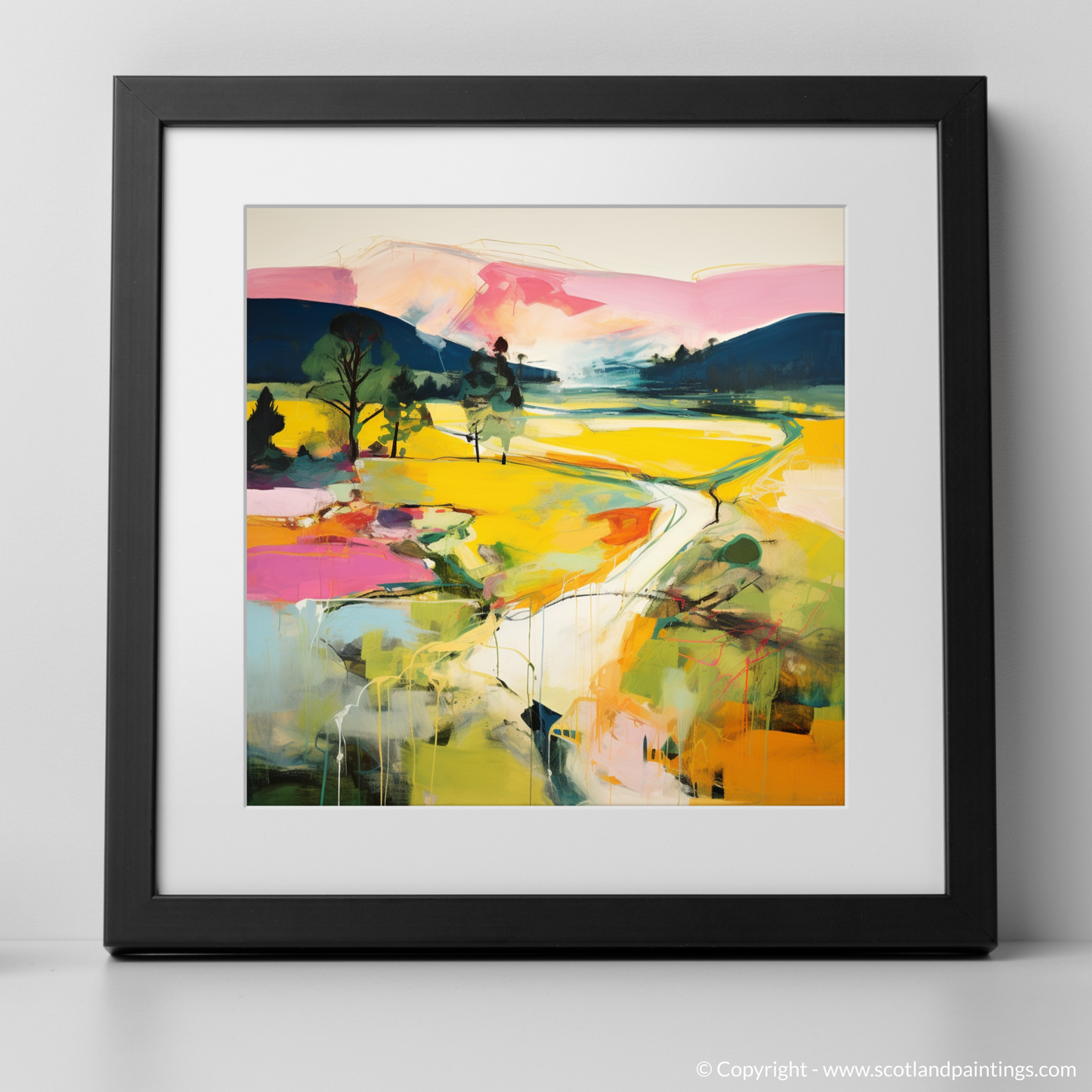 Art Print of Glen Tanar, Aberdeenshire in summer with a black frame