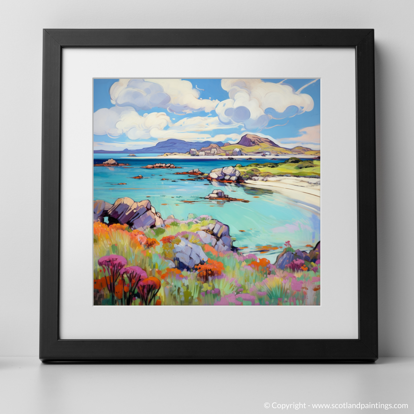 Art Print of Isle of Iona, Inner Hebrides in summer with a black frame