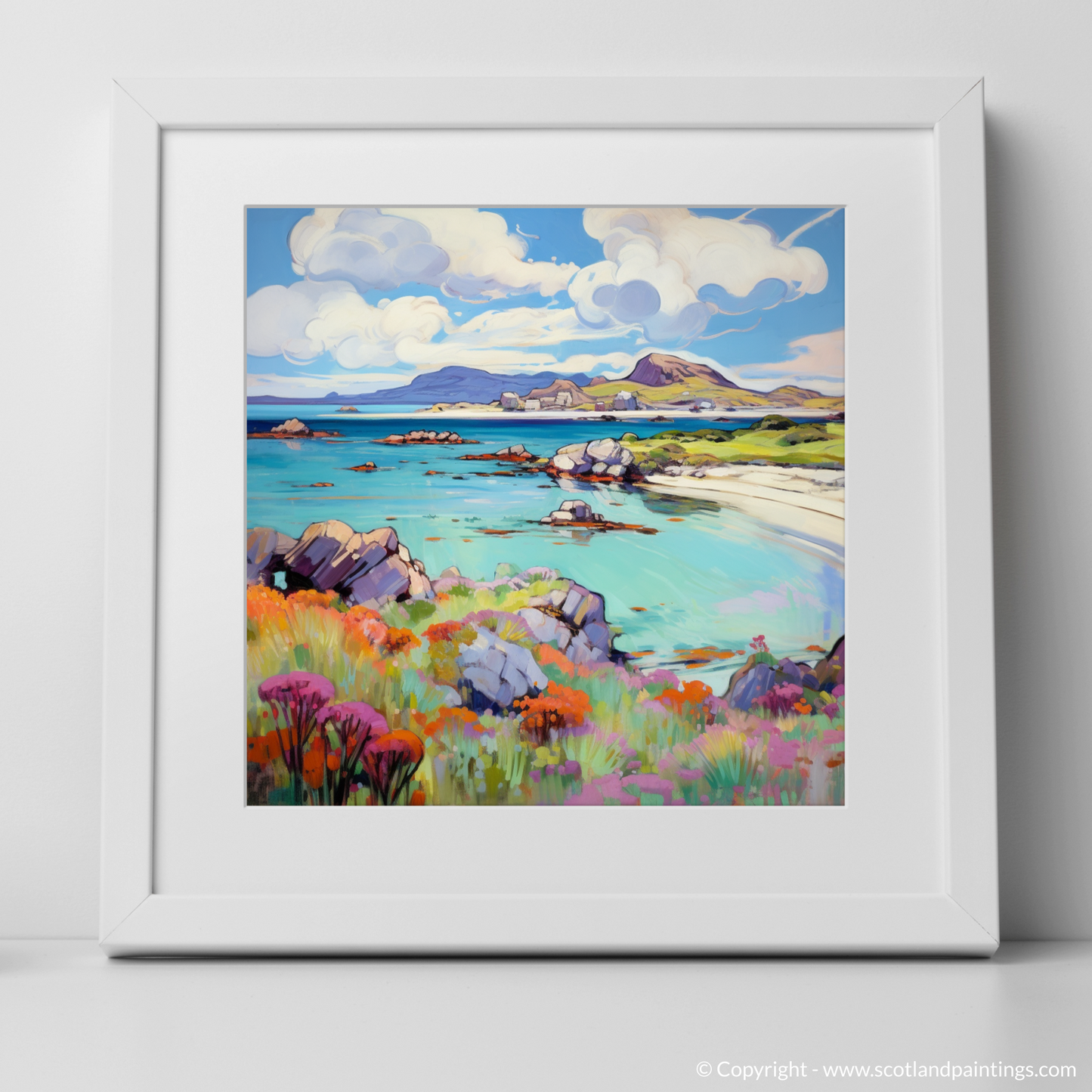 Art Print of Isle of Iona, Inner Hebrides in summer with a white frame