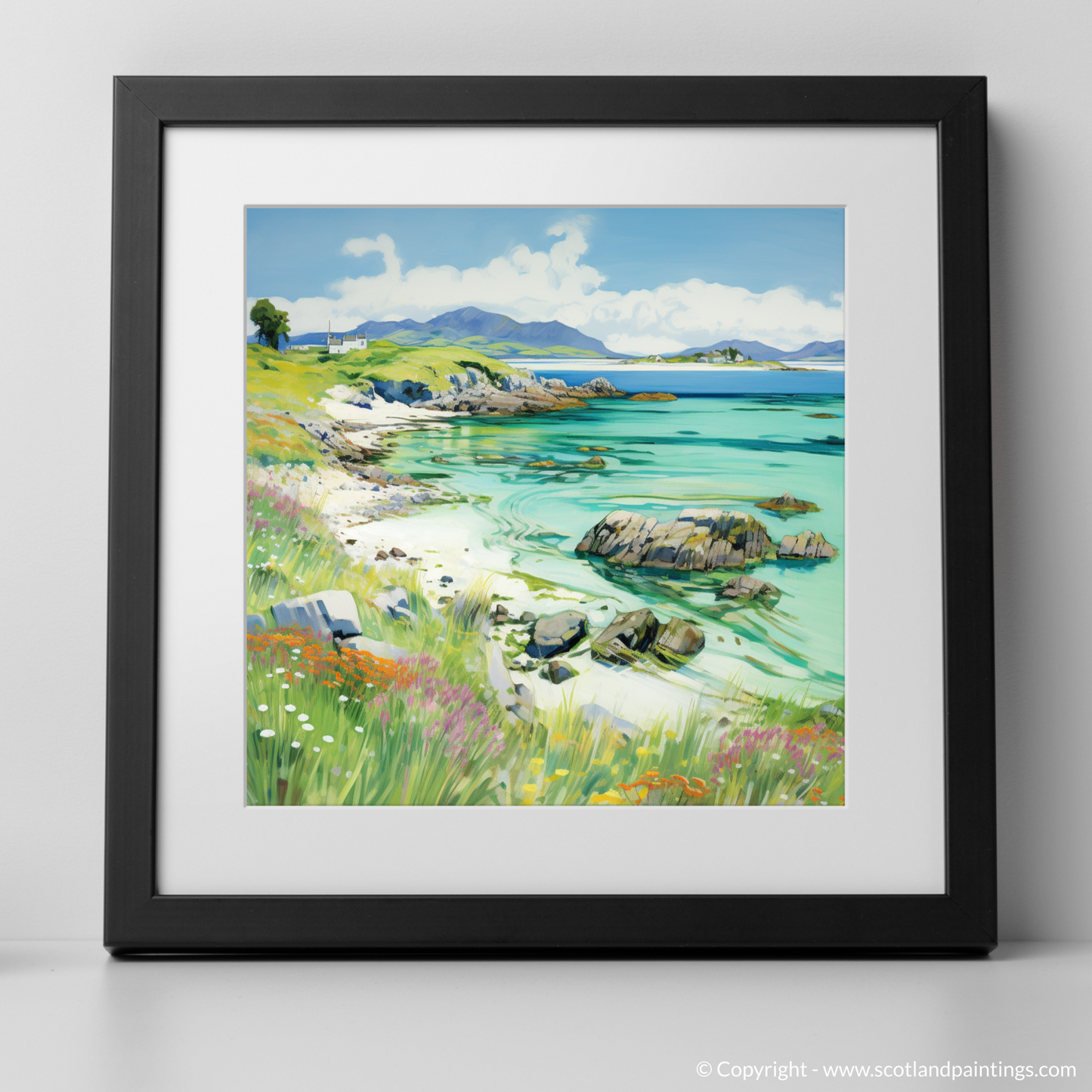 Art Print of Isle of Iona, Inner Hebrides in summer with a black frame