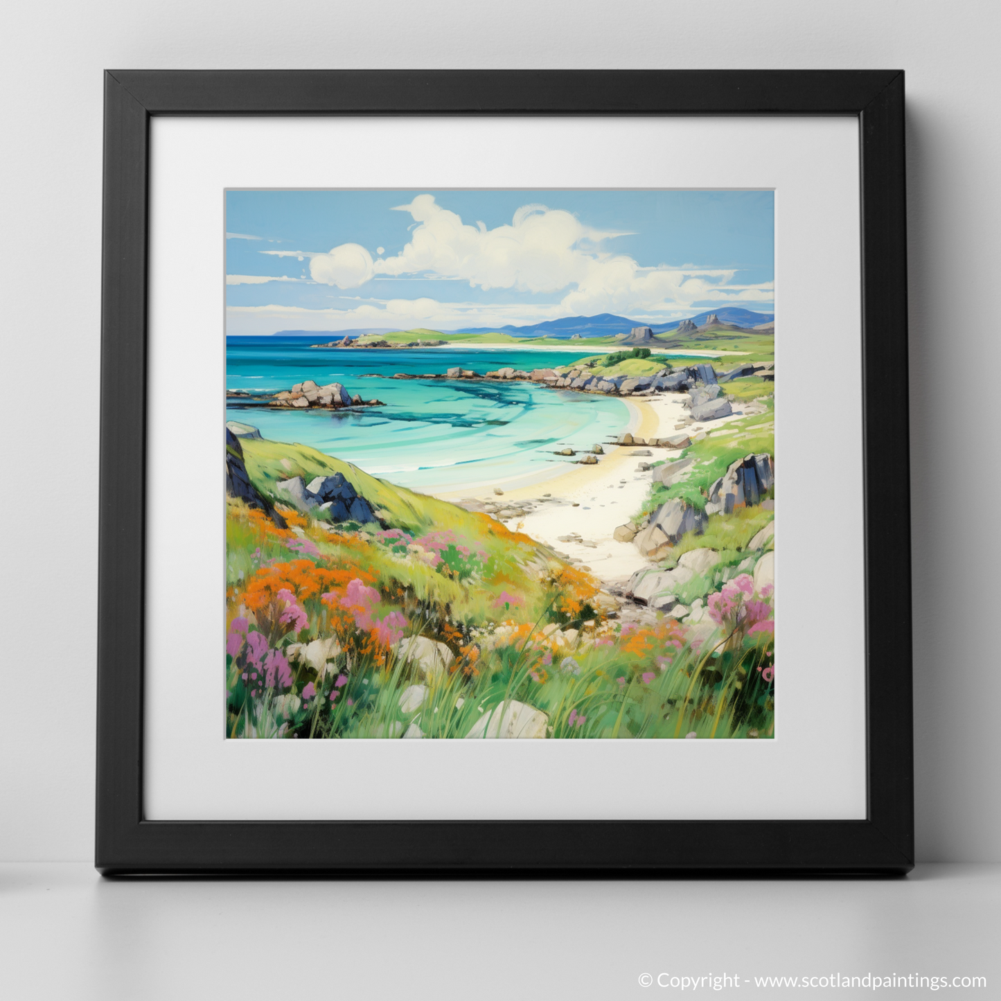 Art Print of Isle of Iona, Inner Hebrides in summer with a black frame