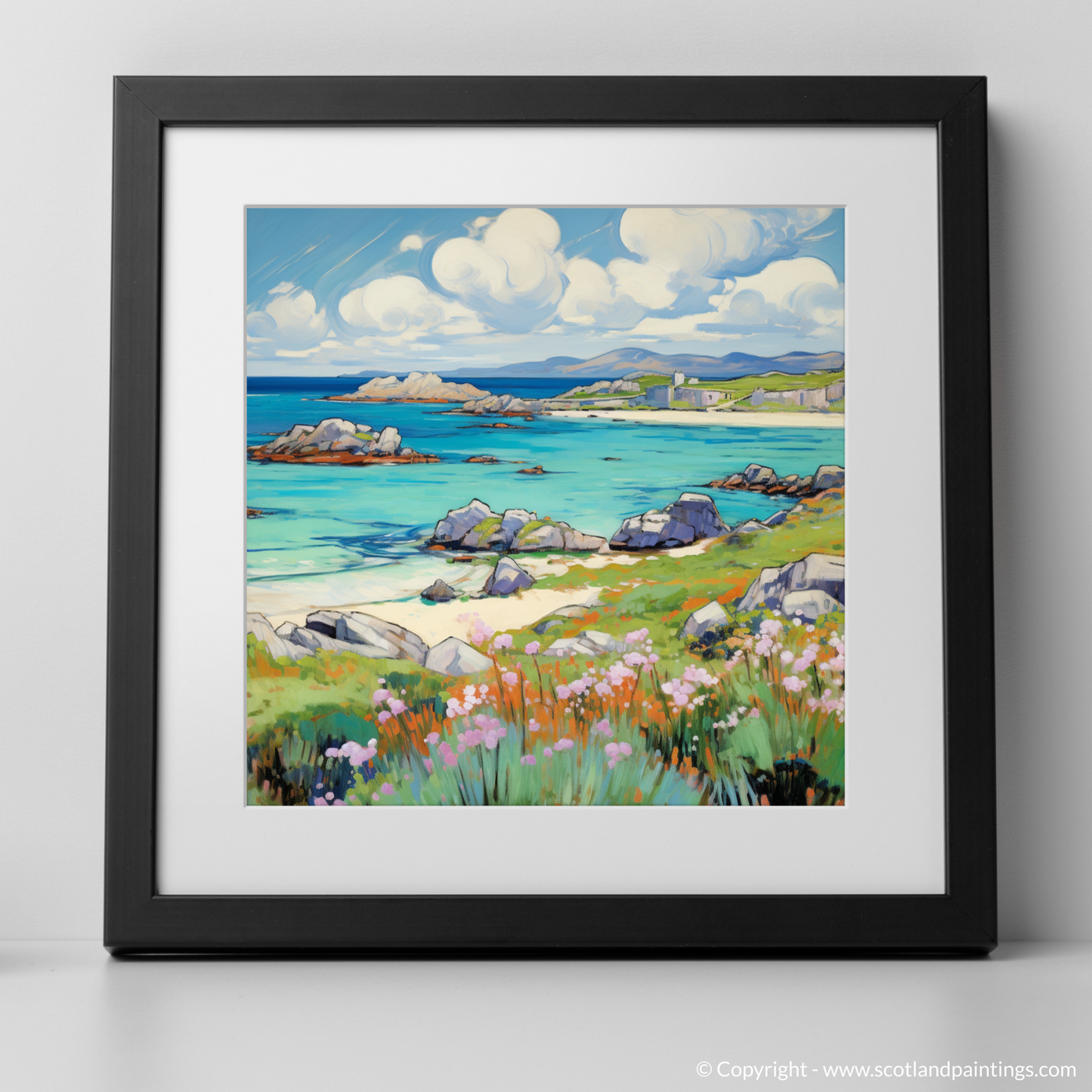 Art Print of Isle of Iona, Inner Hebrides in summer with a black frame