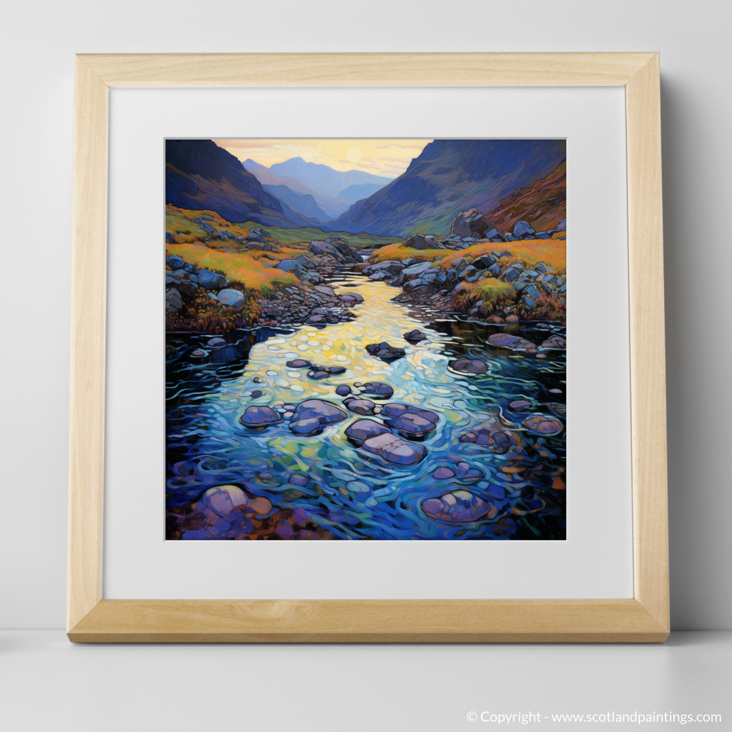 Art Print of Isle of Skye Fairy Pools at dusk in summer with a natural frame