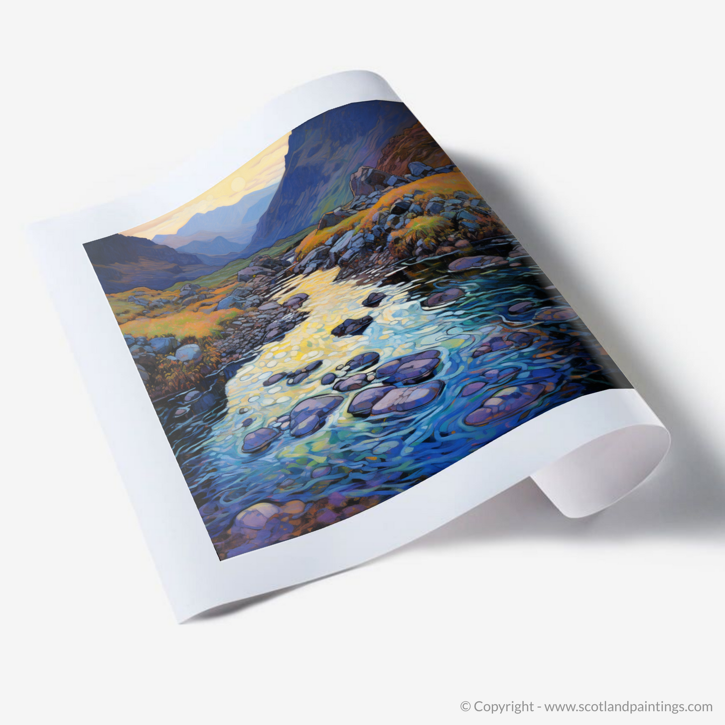 Art Print of Isle of Skye Fairy Pools at dusk in summer