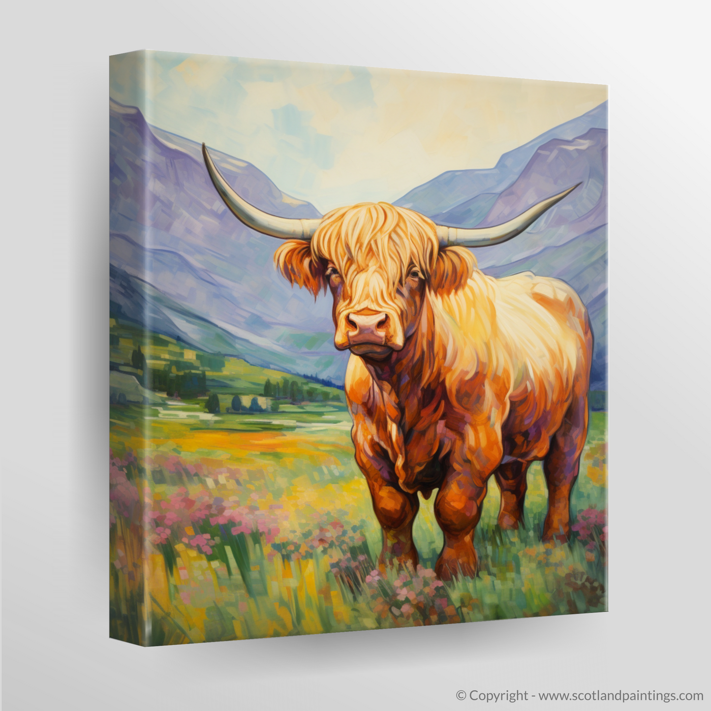 Canvas Print of Highland cow in Glencoe during summer