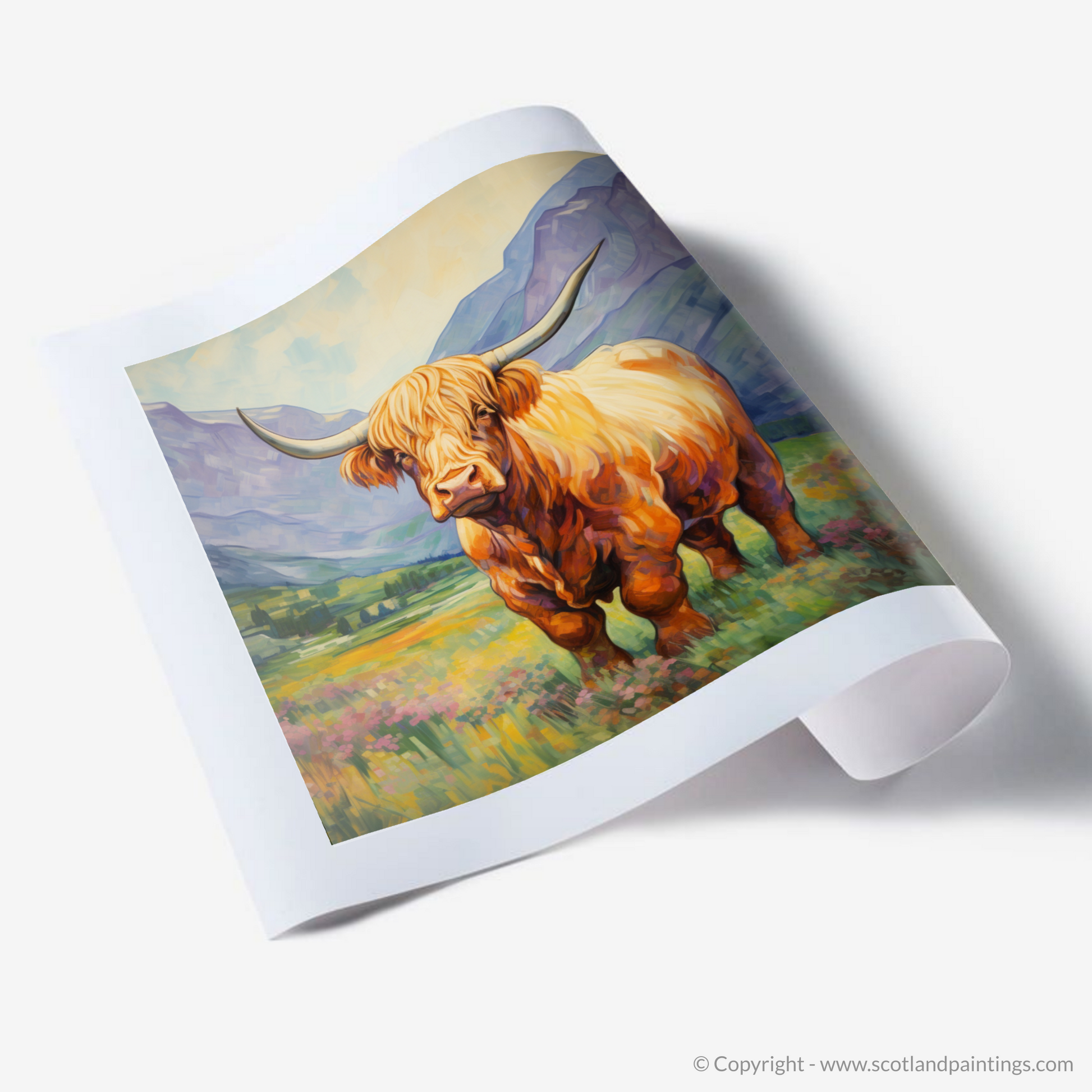 Art Print of Highland cow in Glencoe during summer