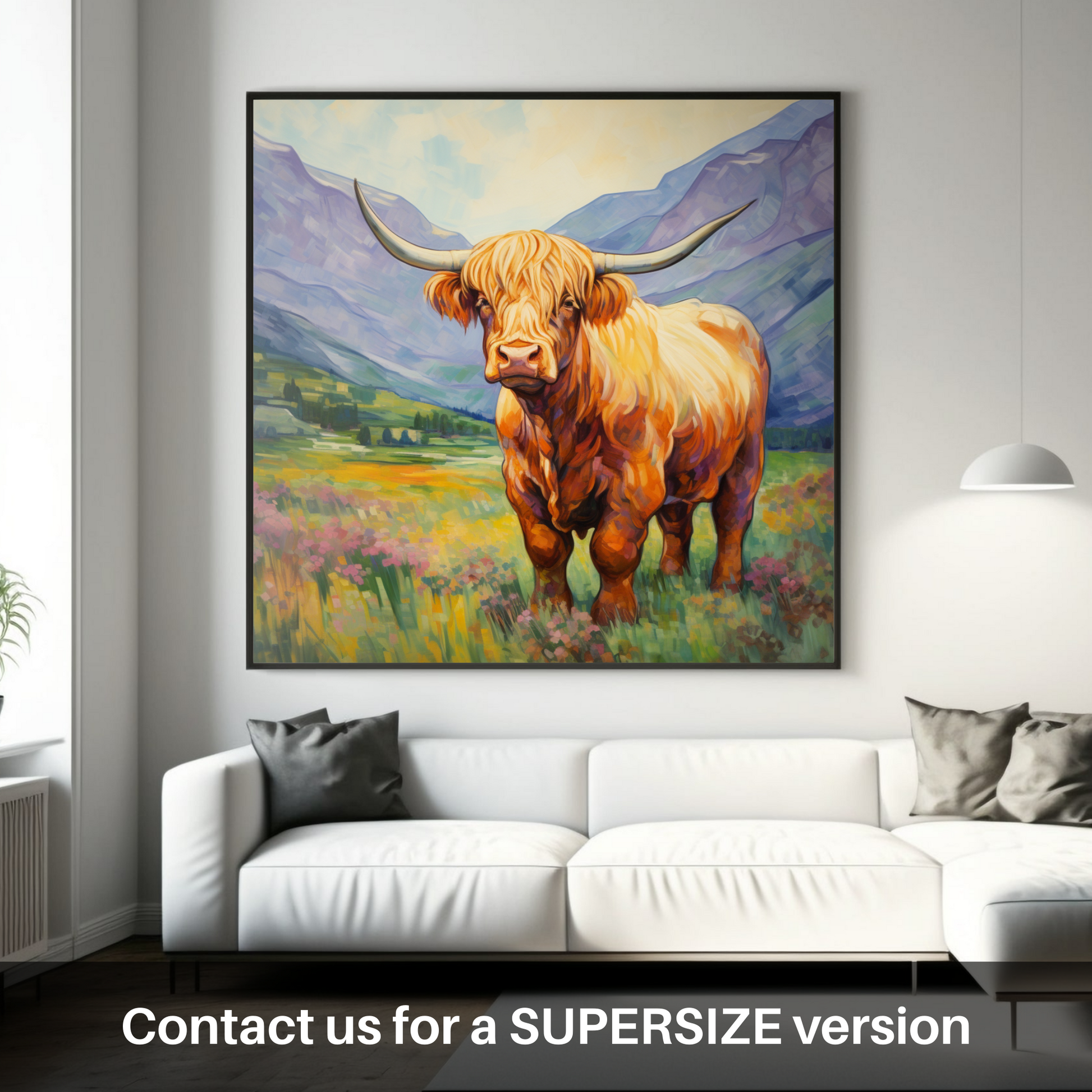 Huge supersize print of Highland cow in Glencoe during summer