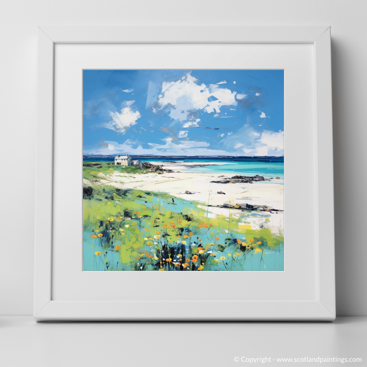 Art Print of Isle of Tiree, Inner Hebrides in summer with a white frame