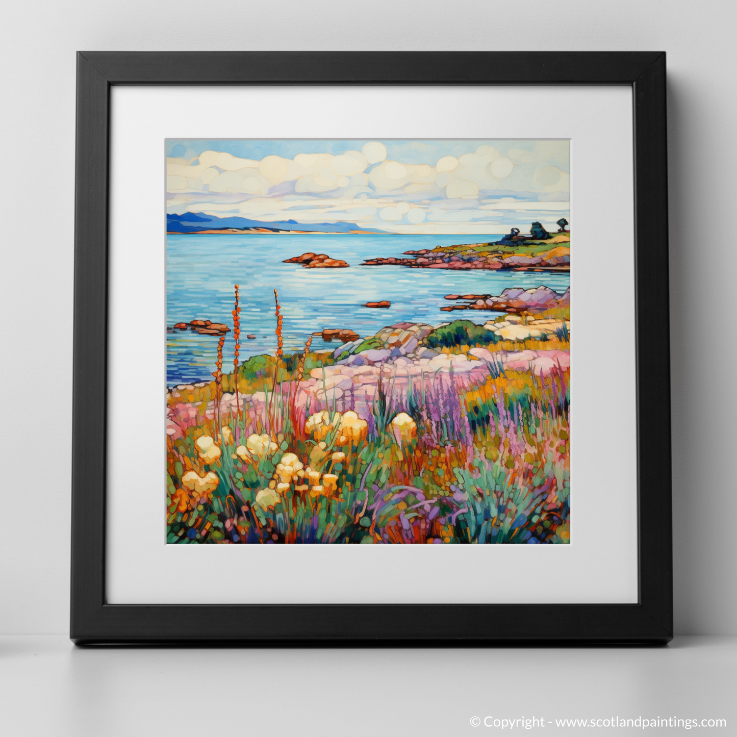 Art Print of Isle of Gigha, Inner Hebrides in summer with a black frame