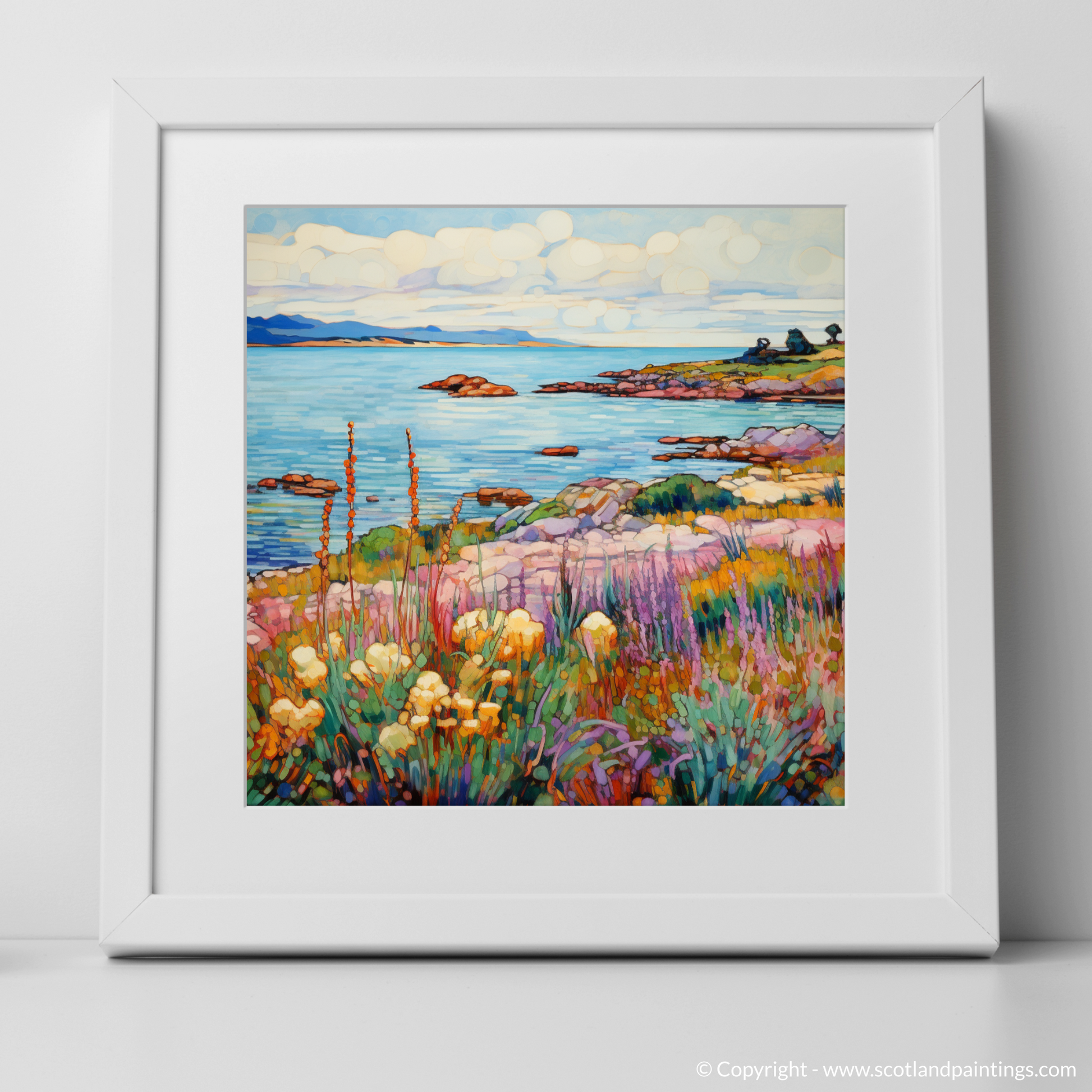 Art Print of Isle of Gigha, Inner Hebrides in summer with a white frame