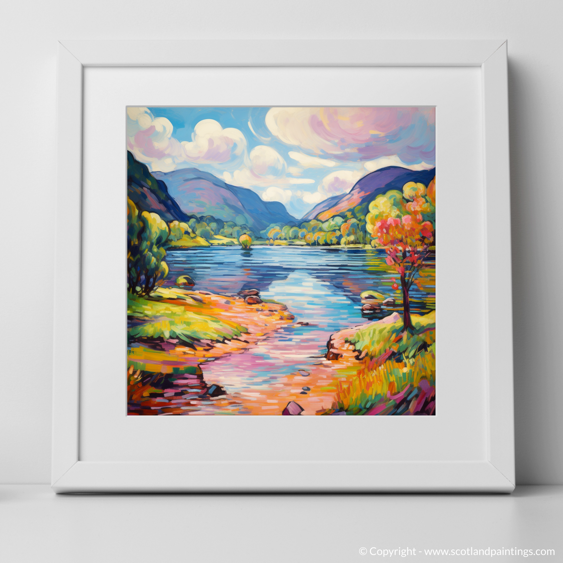 Art Print of Loch Voil in summer with a white frame