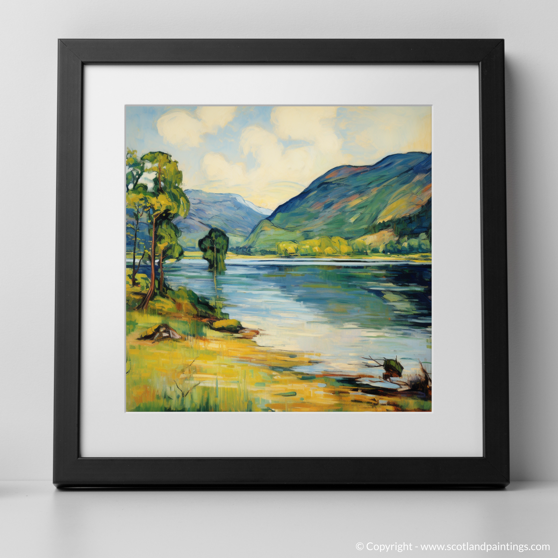 Art Print of Loch Voil in summer with a black frame