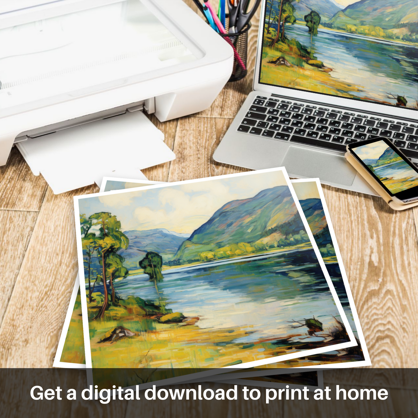Downloadable and printable picture of Loch Voil in summer