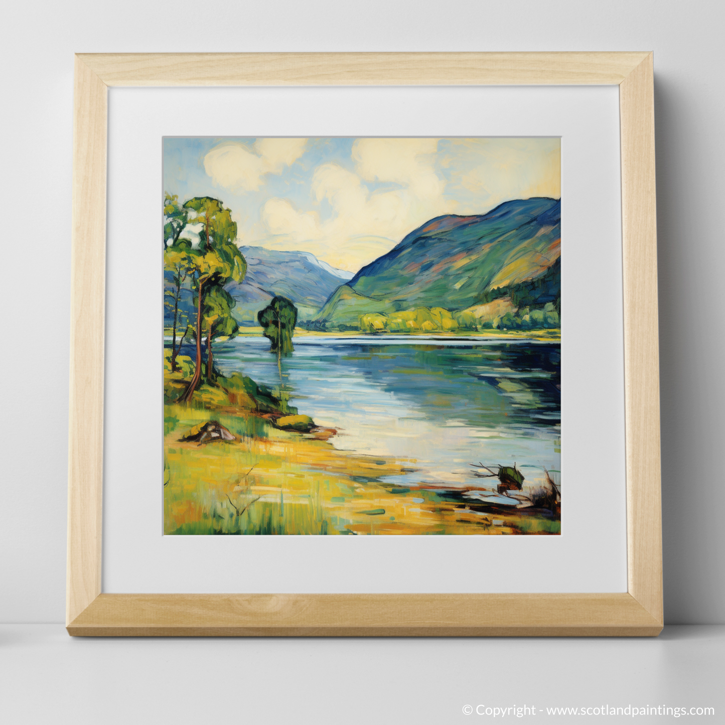 Art Print of Loch Voil in summer with a natural frame