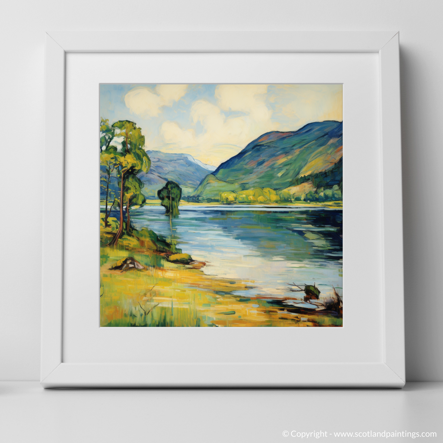 Art Print of Loch Voil in summer with a white frame