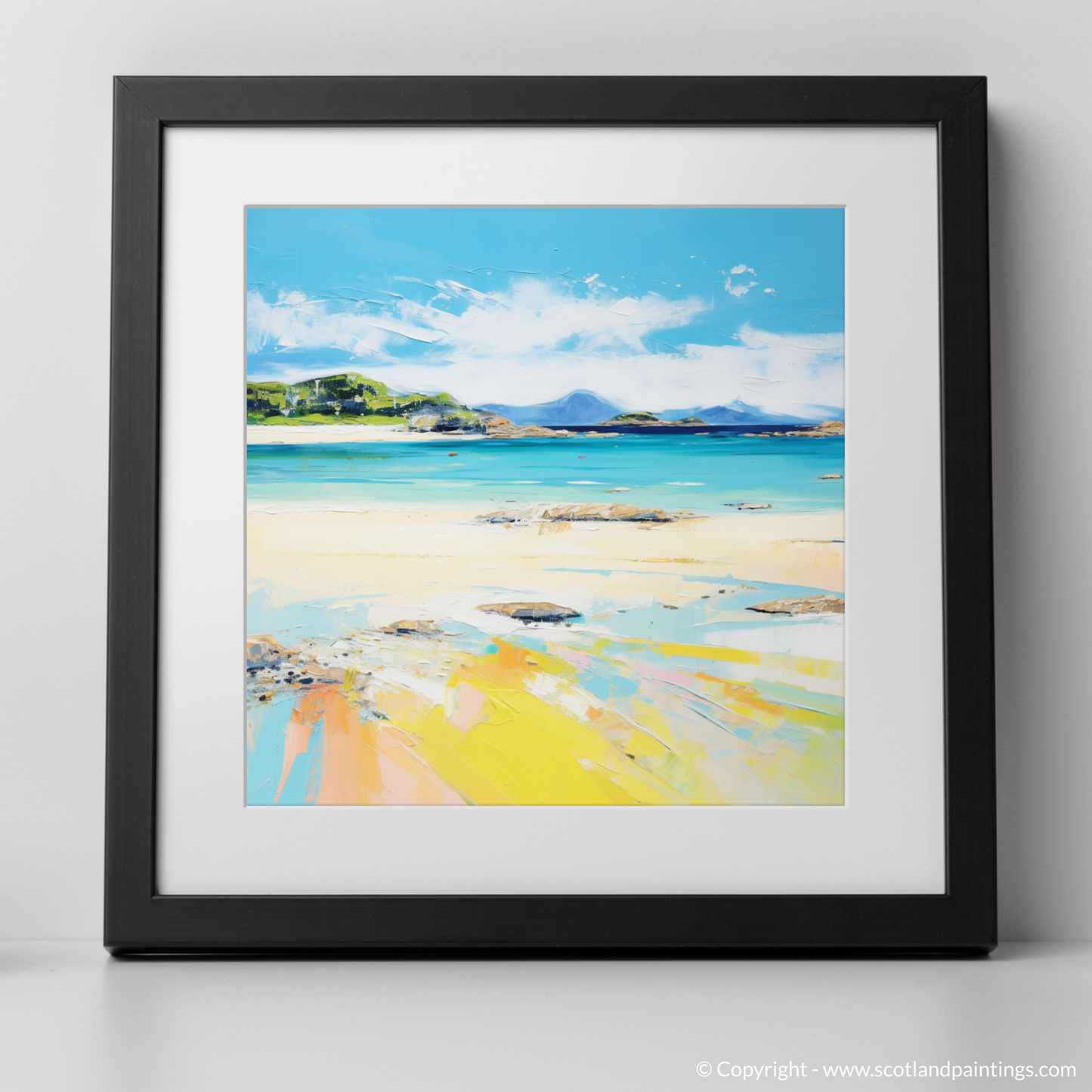 Art Print of Silver Sands of Morar in summer with a black frame