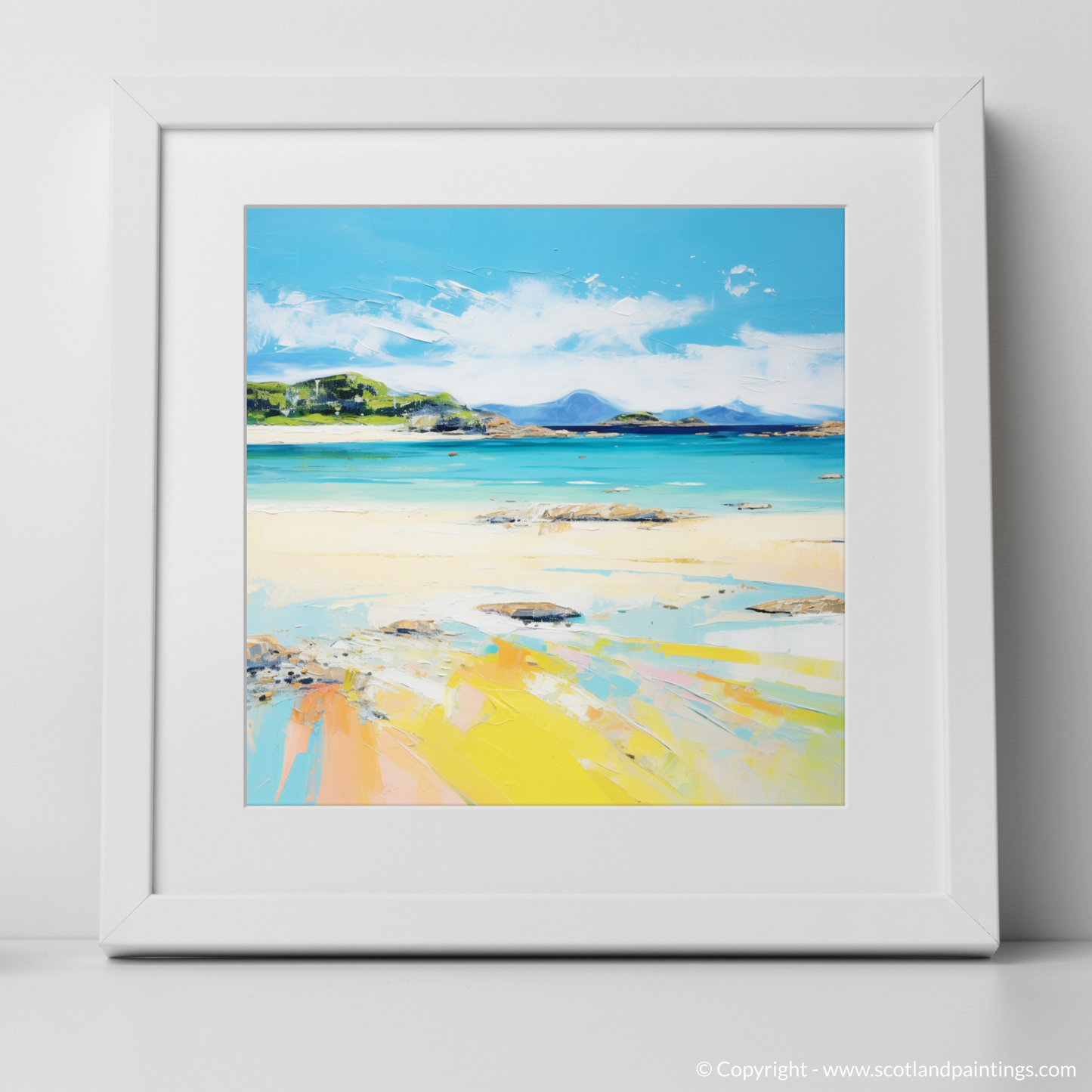 Art Print of Silver Sands of Morar in summer with a white frame