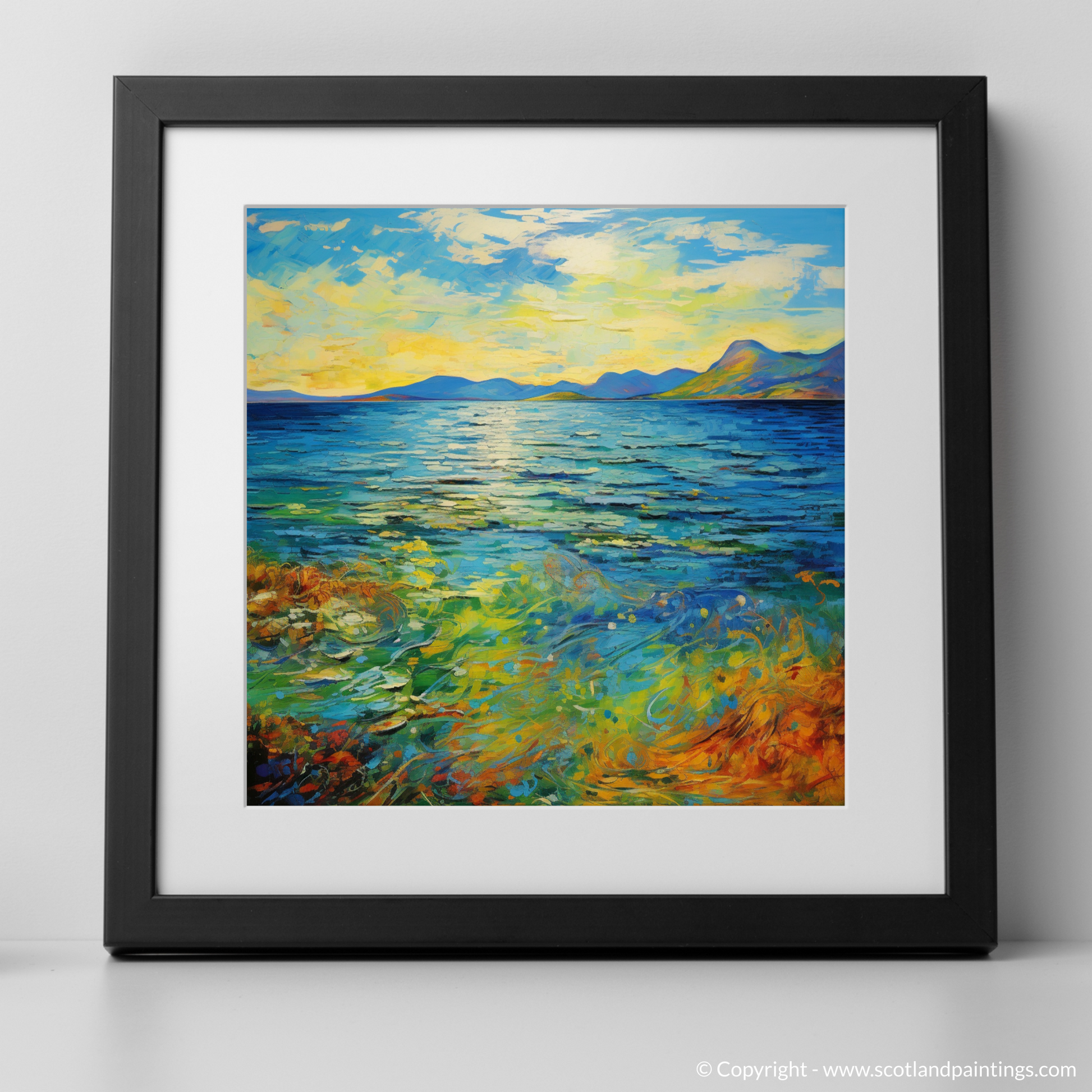 Art Print of Isle of Arran, Firth of Clyde in summer with a black frame