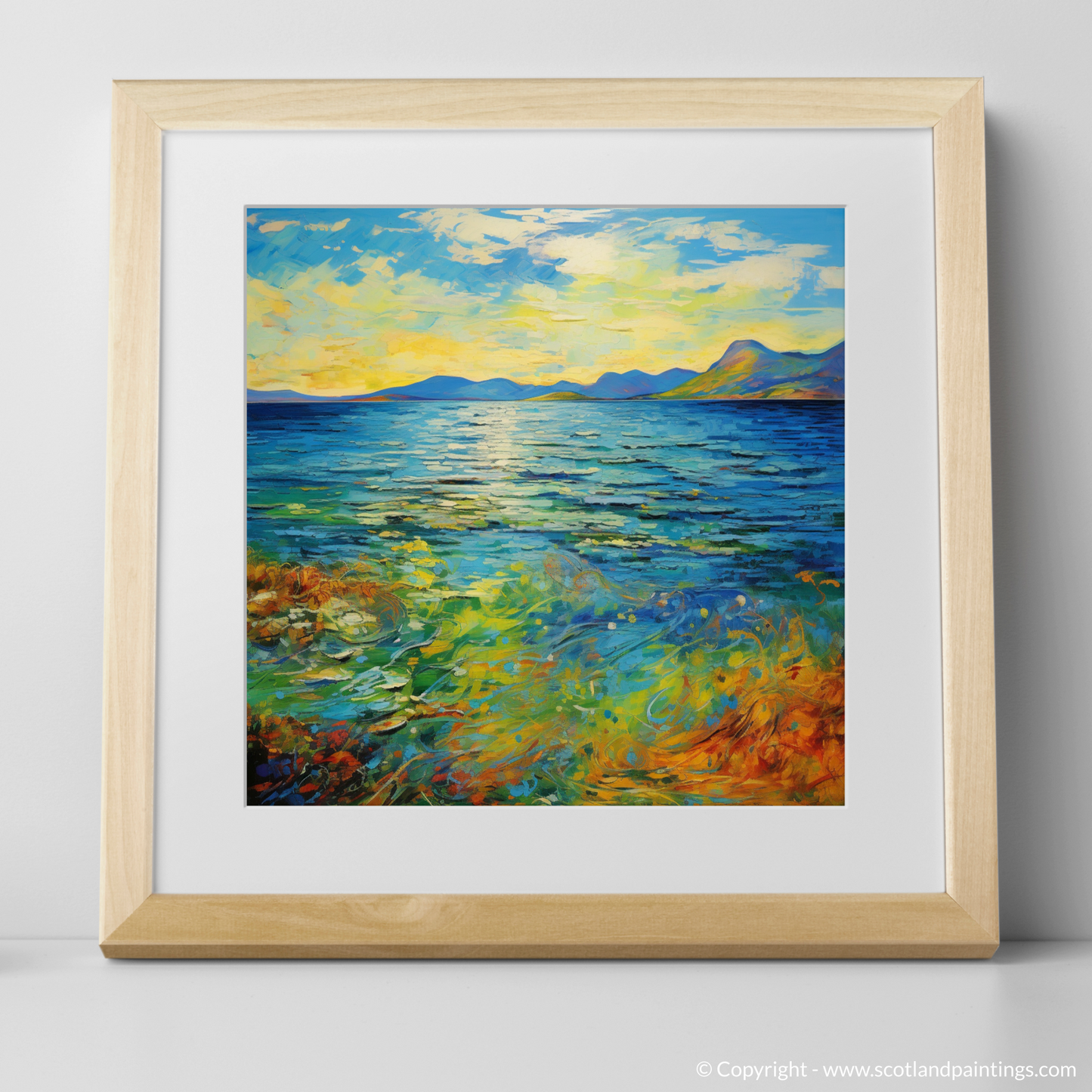 Art Print of Isle of Arran, Firth of Clyde in summer with a natural frame